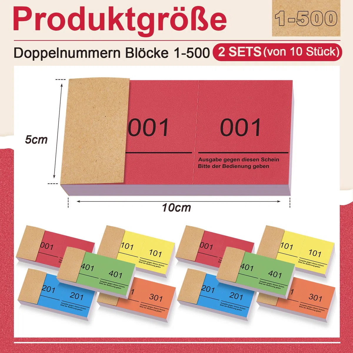 Nezyo 2 Set 1 a 500 Blocchi Numerici Numeri Doppi Blöck Numeri 5 Colori 5 x 10 cm Blocchi Numerici Per Gettoni Guardaroba Strappi Numerati Biglietti Eventi Feste Lotterie