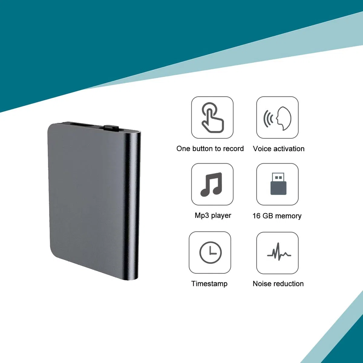 Mini registratore vocale da 16 GB con attivazione vocale USB ricaricabile per riunioni interviste