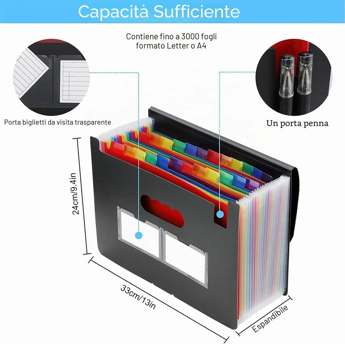 Amaza Cartella Portadocumenti A4 24 Tasche, Porta Documenti Espandibile, con 3 Borse di File Portatile, Cartella Portadocumenti Fisarmonica A4, Cartella a Fisarmonica, Cartella Espandibile