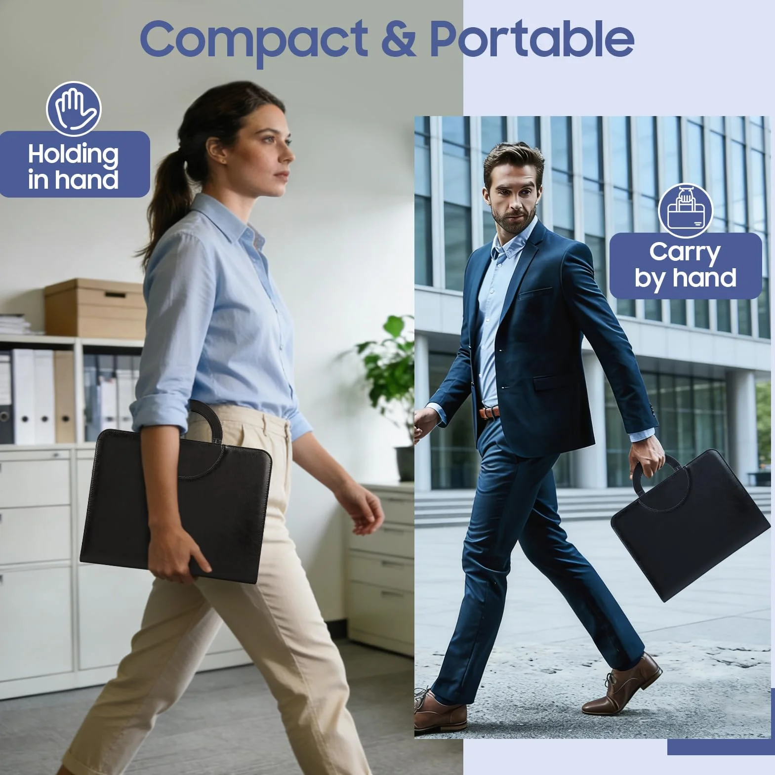Cartella business in pelle vegana di alta qualità con chiusura lampo, organizer Padfolio per donna e uomo, mappa con scomparto per carte, blocco per appunti e scomparto per carte per affari, scuola e