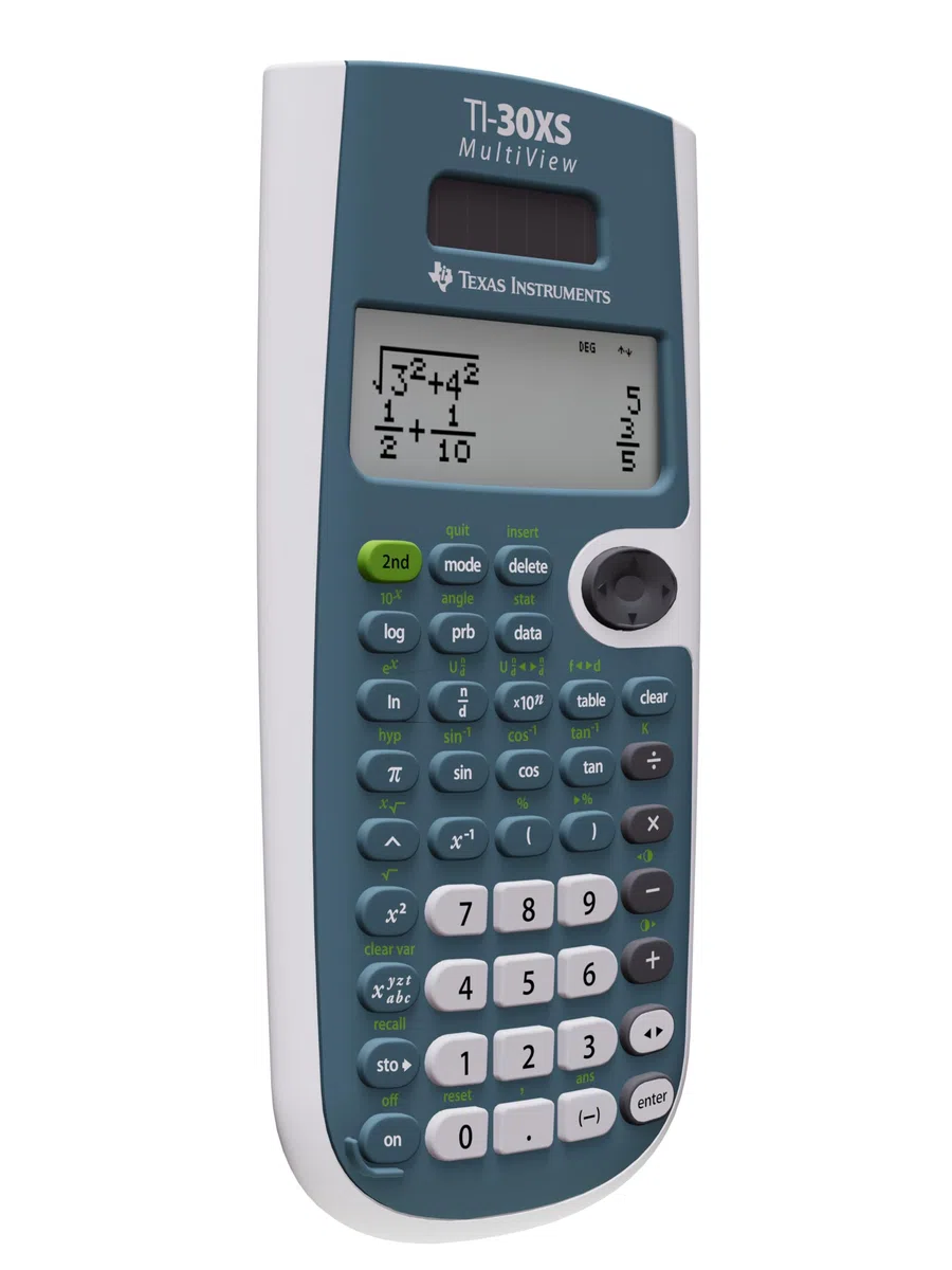 Texas Instruments TI-30XS MultiView Pocket – Calcolatrice con tasca, calcolatrice scientifica, 16 cifre, 4 linee, batteria/solare, blu, bianco