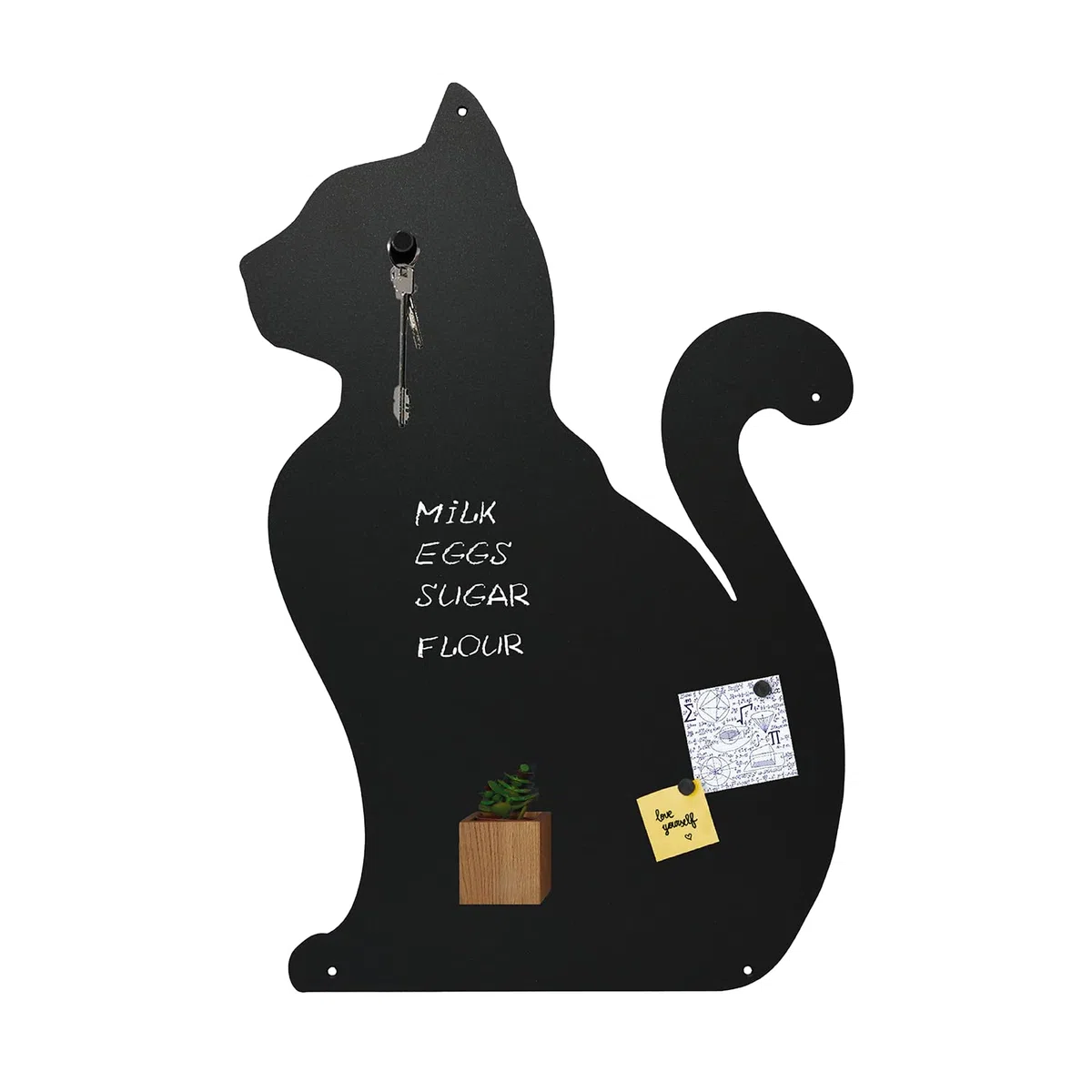 Lavagne Magnetiche di Design Antracite - Lavagna Magnetica Metallica Calamitata Grande da appendere al Muro - per Acciaio Scrivibile con Gessetti - A Forma di Gatto 56x38x0,10 cm