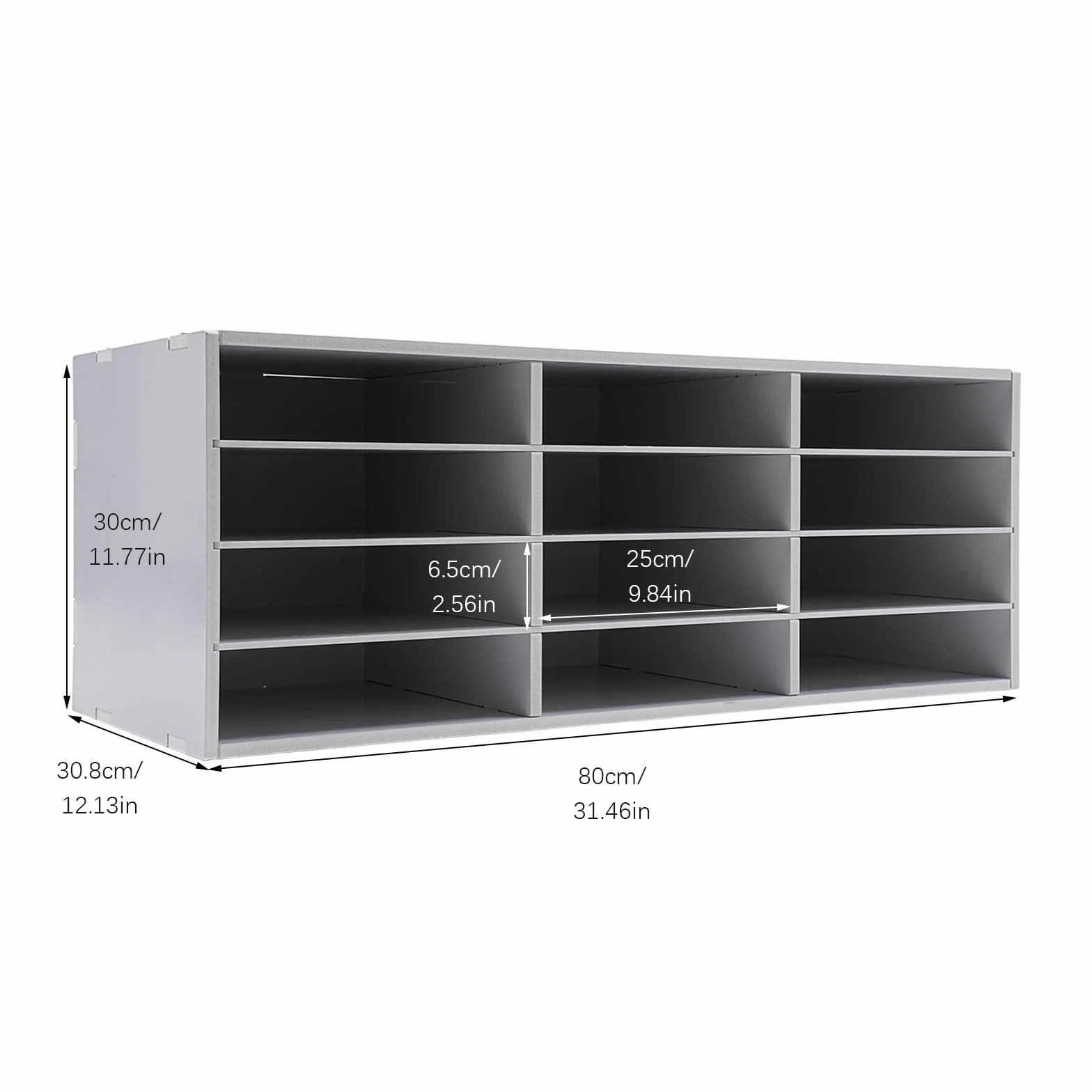 Portadocumenti a 4 ripiani, con 12 scomparti, da scrivania, per la letteratura, per la casa, l'ufficio, l'aula, il fai da te, 80 x 30,8 x 30 cm (bianco)