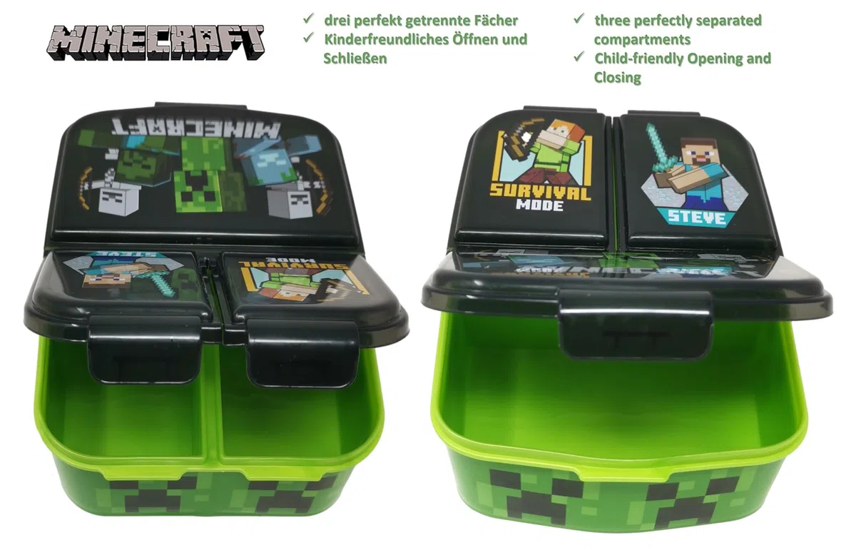 Theonoi Minecraft Creeper - Contenitore per il pranzo per bambini, con scomparti e borraccia, in acciaio (nero)