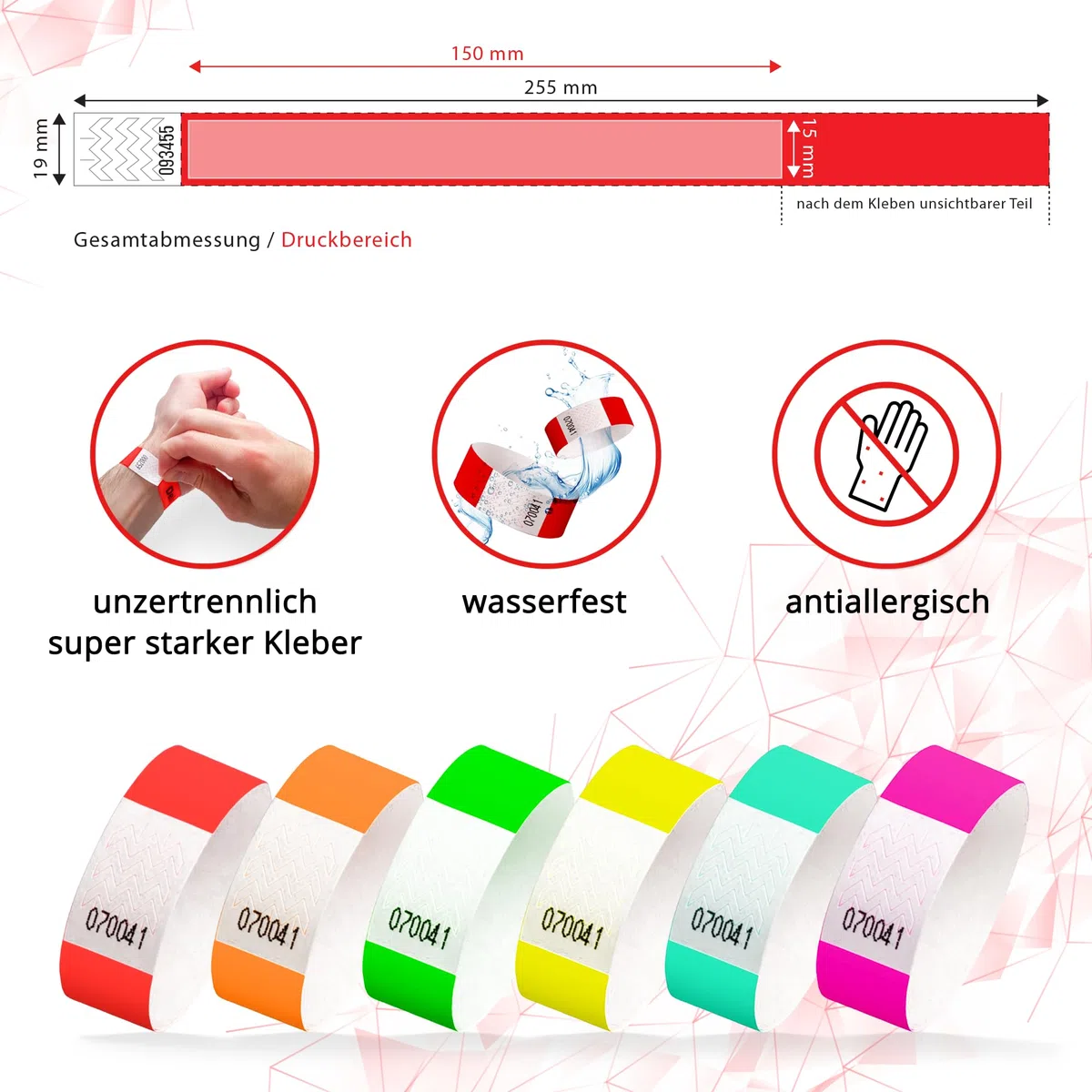 Braccialetti Tyve Discoteca Senza Stampa 19 x 255 mm -1000 Pezzi Bracciali Monouso per Eventi - Autoadesiva e Impermeabile