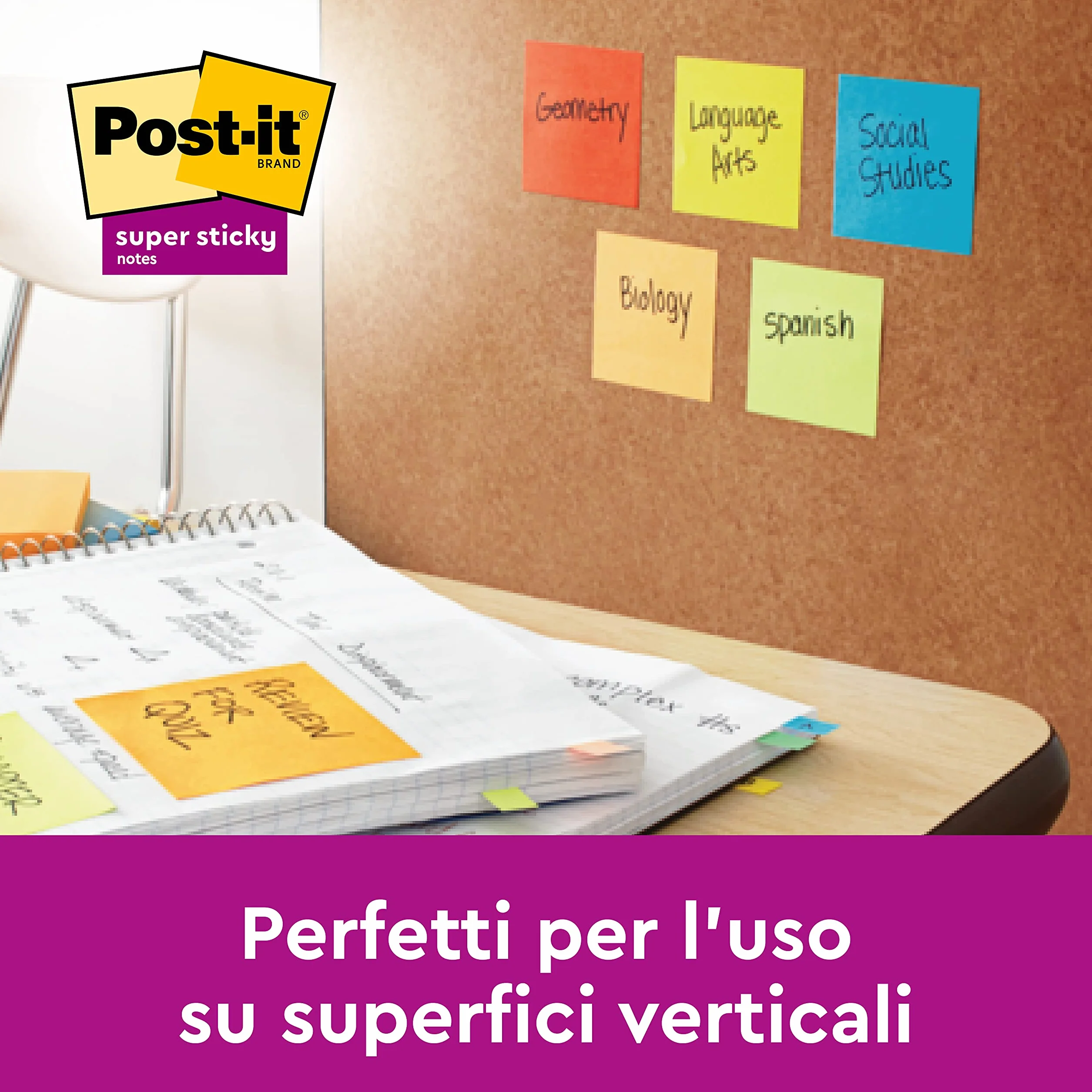 Post-it Foglietti Super Sticky, Collezione Carnival, Confezione da 6 blocchetti, 90 Fogli/blocco, 76mm x 127mm, Colori Giallo, Azzurro, Verde, Rosa, Arancione. Per Appunti, Elenchi & Promemoria