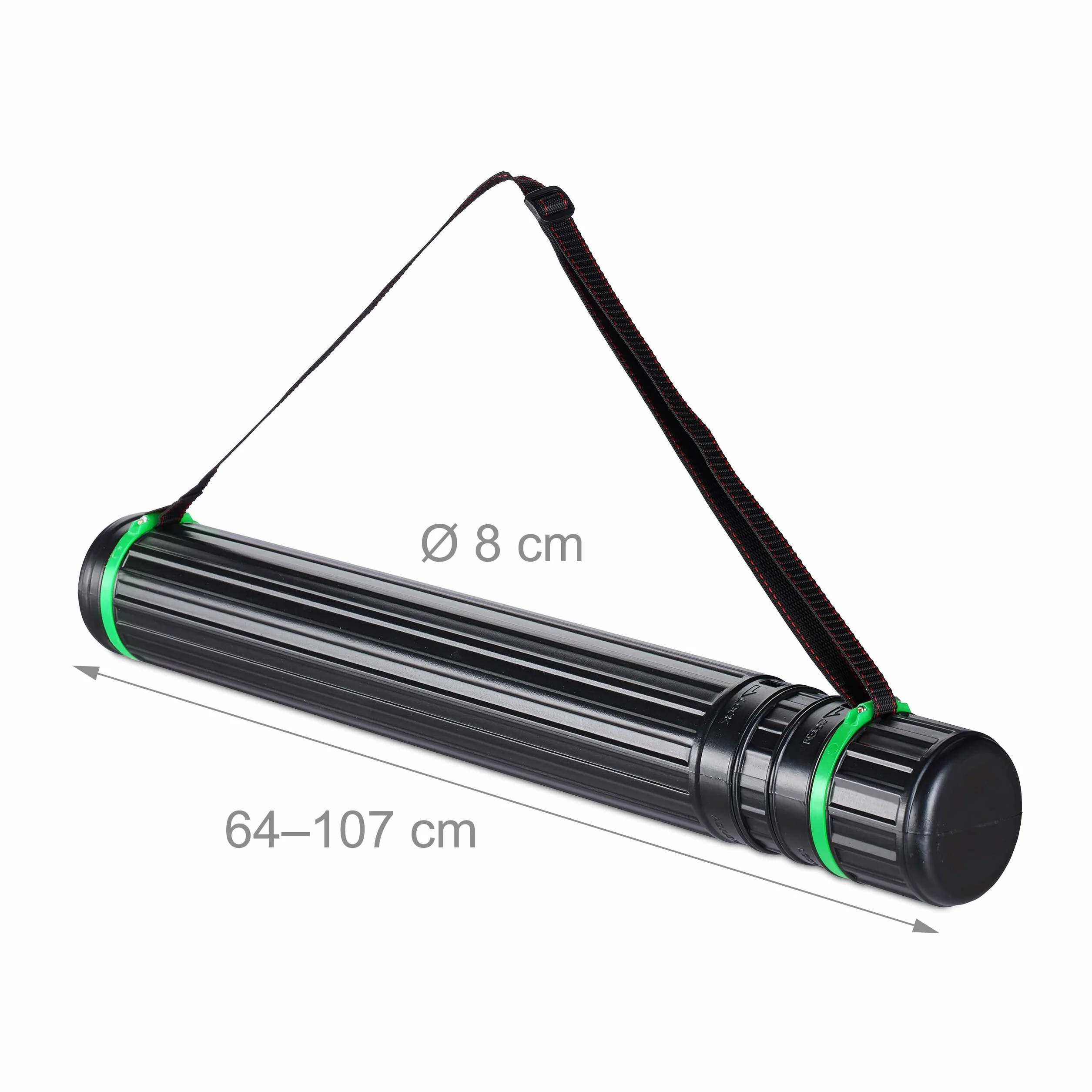Relaxdays Tubo Portadisegni, Set da 2, Formato Max. A0, Cintura Regolabile Tappo a Vite, 64-107 cm, Plastica, Nero Verde