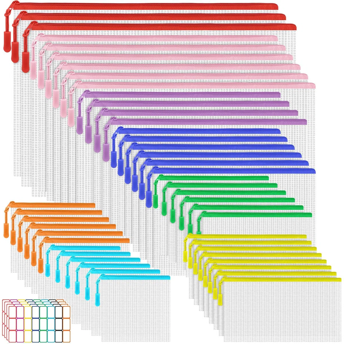 45 pezzi Borsa portadocumenti impermeabile con chiusura lampo, 8 misure Mesh Bag Zipper sacchetto PVC plastica trasparente per scuola, cosmetici, organizzazione dei file, stoccaggio di cancelleria