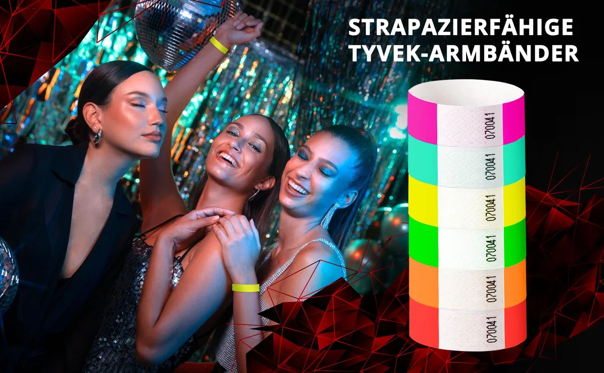 Braccialetti Tyve Discoteca Senza Stampa 19 x 255 mm -1000 Pezzi Bracciali Monouso per Eventi - Autoadesiva e Impermeabile