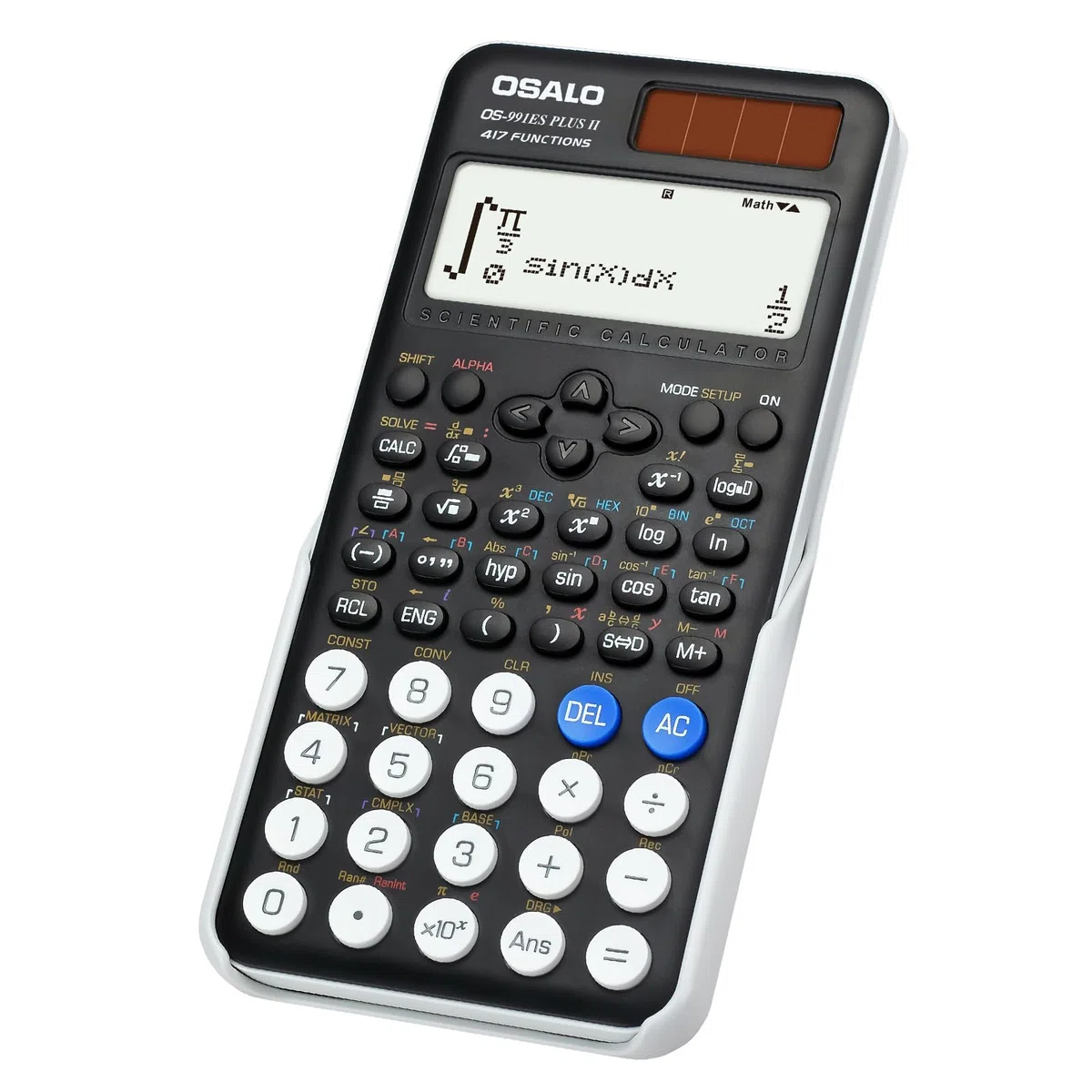 OSALO Calcolatrice scientifica 417 Funzione 10+2 cifre Display Scritto Solare e Batteria Calcolatrice Custodia Protettiva per Scuola Nero (OS 991ES Plus 2nd Edition)
