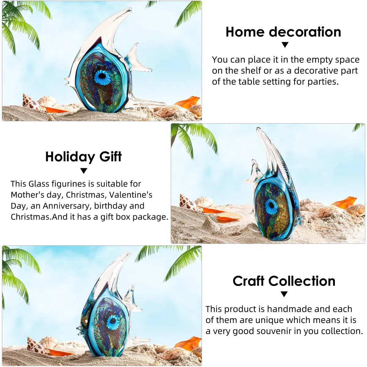 EUSTUMA Ornamento di figura di balena di vetro soffiato a mano,Ornamento animale di mare per acquario di pesci,Collezione di animali di mare per regalo di compleanno,Fermacarte in vetro