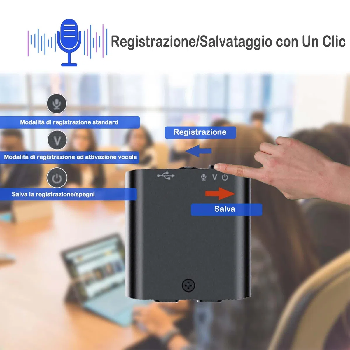 Registratore Vocale, 16GB Mini Registratore Vocale con Magnete Attivazione Vocale, Registratore Vocale Ricaricabile USB per Riunioni Interviste Lezioni
