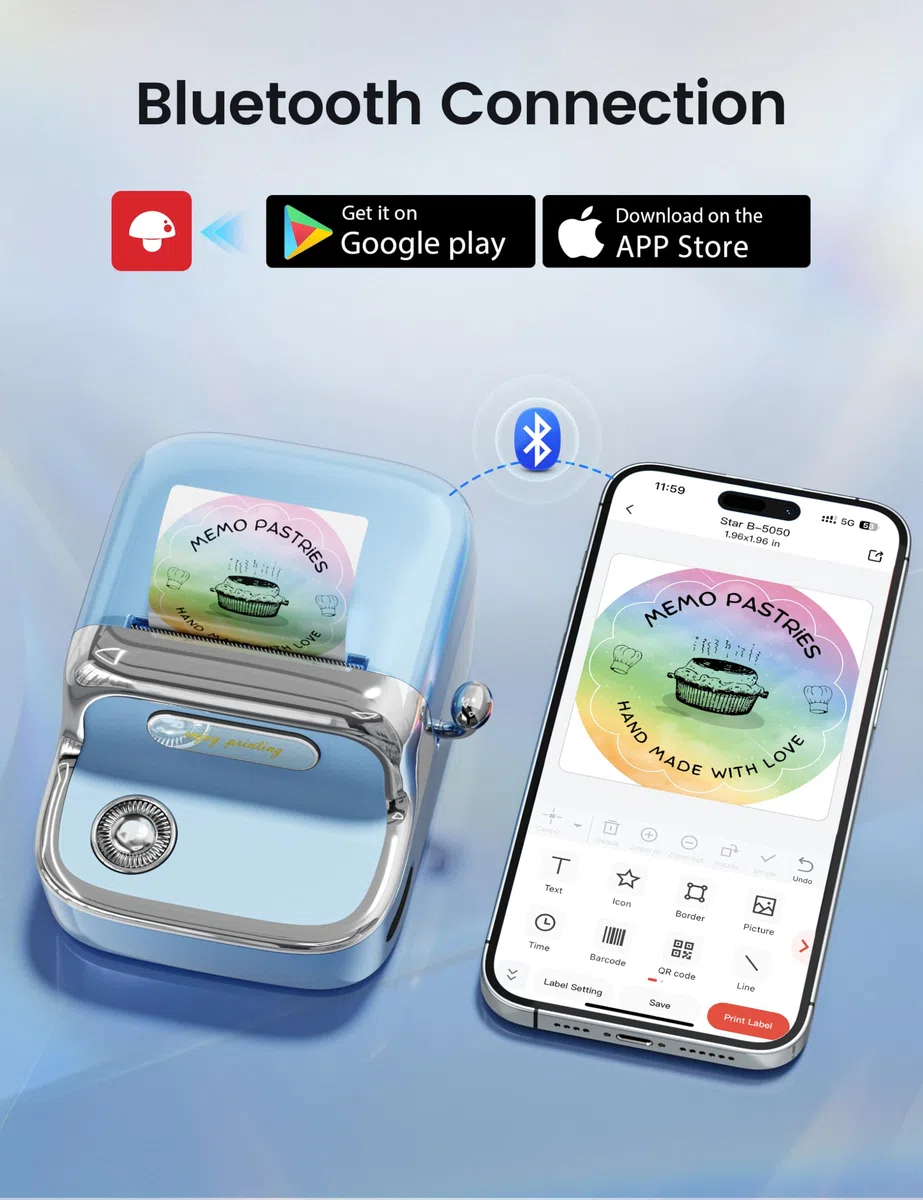 Phomemo M150 Stampante per Etichette, Etichettatrice Adesive, Bluetooth Etichettatrice Termica Autoadesiva Portatile per Codici a Barre, Ufficio, Stampante Etichette Compatibile con Telefoni e PC