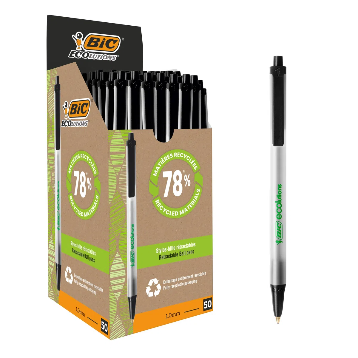 SCATOLA 50 PENNE A SFERA SCATTO ECOlutions NERO 1.0MM BIC