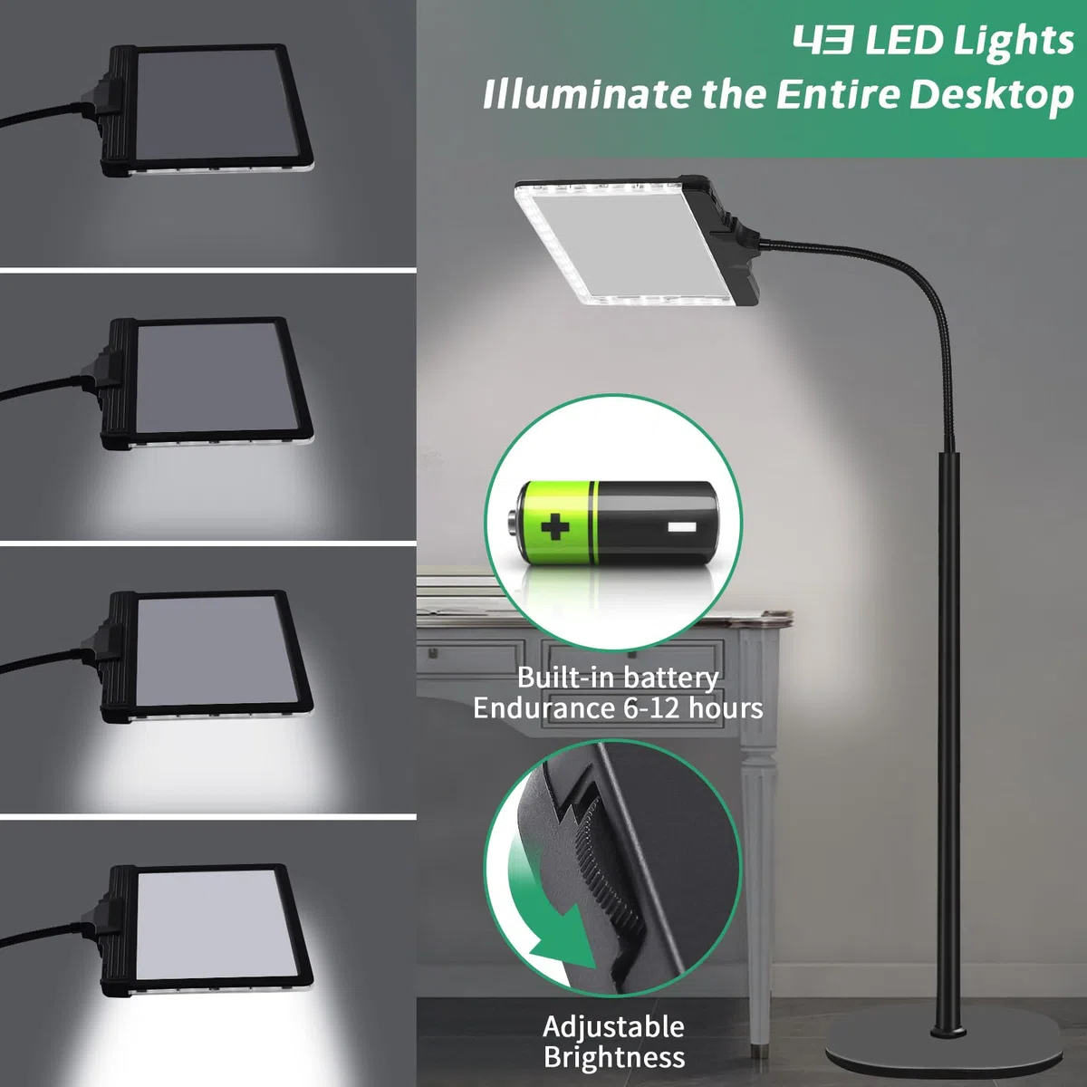 NZQXJXZ 5X Lente Ingrandimento con Luce e Supporto, 3 in 1 Ricaricabile Lampada con Lente di Ingrandimento con 43 LED a Luminosità Regolabile, Lente di Ingrandimento a Collo d'oca Flessibile