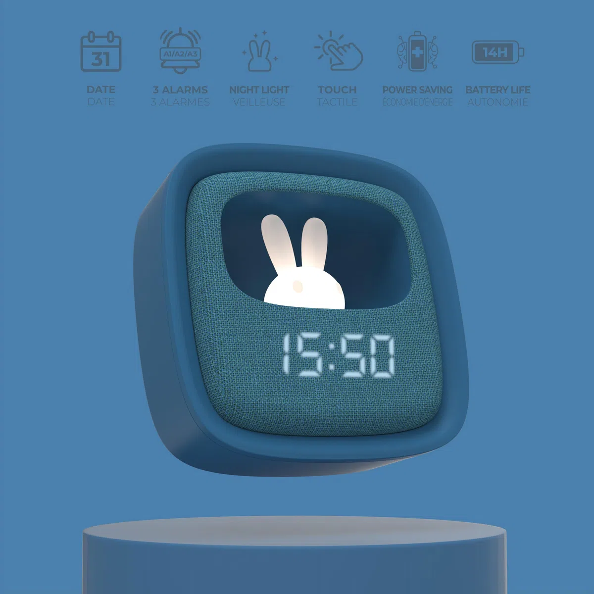 Mob BILLY CLOCK REVEIL VEILLEUSE LAPIN DARK BLUE