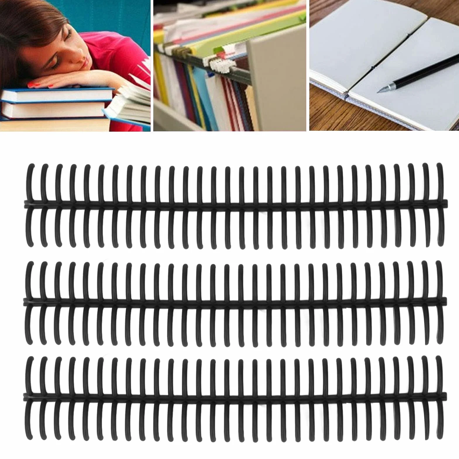 10 Pezzi Pettini di Rilegatura in Plastica, Diametro 22mm, 30 Fori, Rilegatura a Spirale, Raccoglitore di Libri per La Creazione di Album di Documenti, Quaderni e File (Black)
