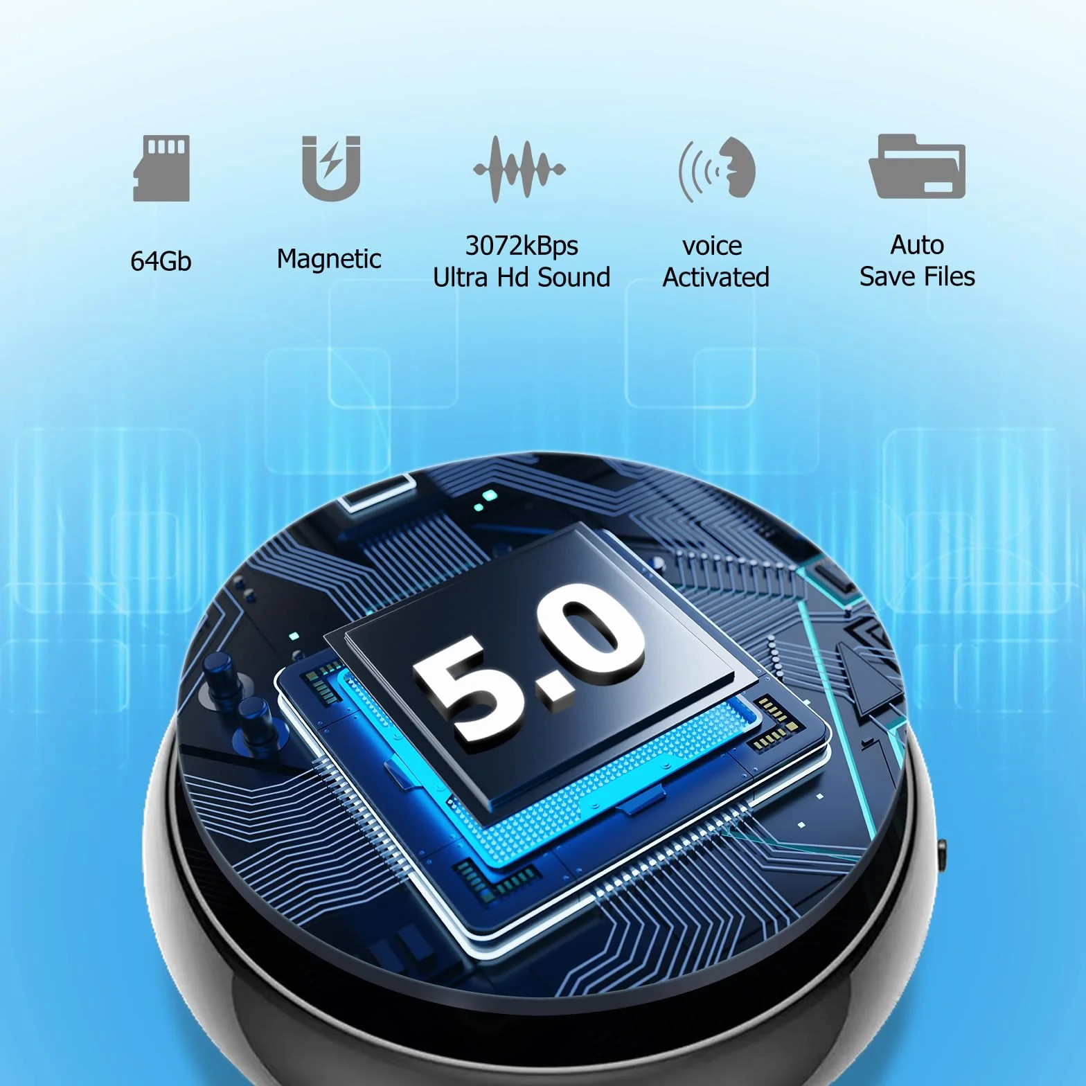 Hinne Mini registratore vocale 64GB, attivazione vocale, registrazione continua 800 ore, interfaccia audio 3,5 mm
