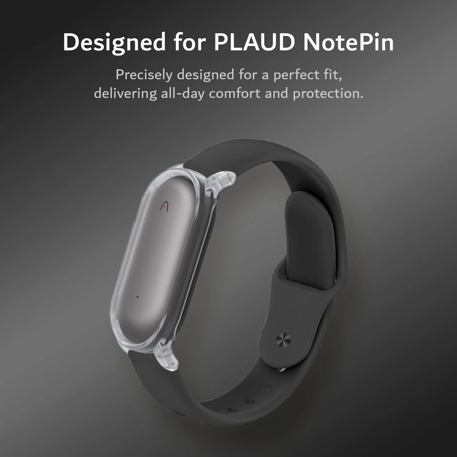 TUDIA Snap On PC Custodia per con cinturino in silicone regolabile compatibile con il registratore vocale PLAUD NotePin AI [per polsi da 14cm a 22cm] cinturino accessori cover (Nero)