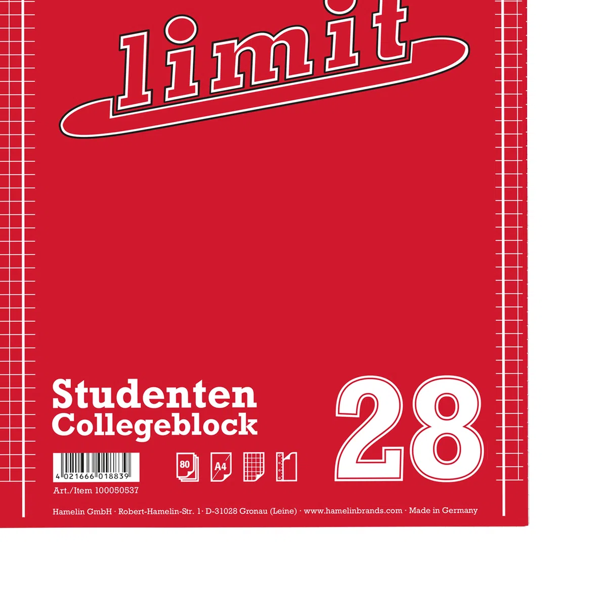 Limit 100050537 - Quaderno DIN A4, 80 fogli a quadretti con margine sinistro e destro, 10 pz, copertina rossa