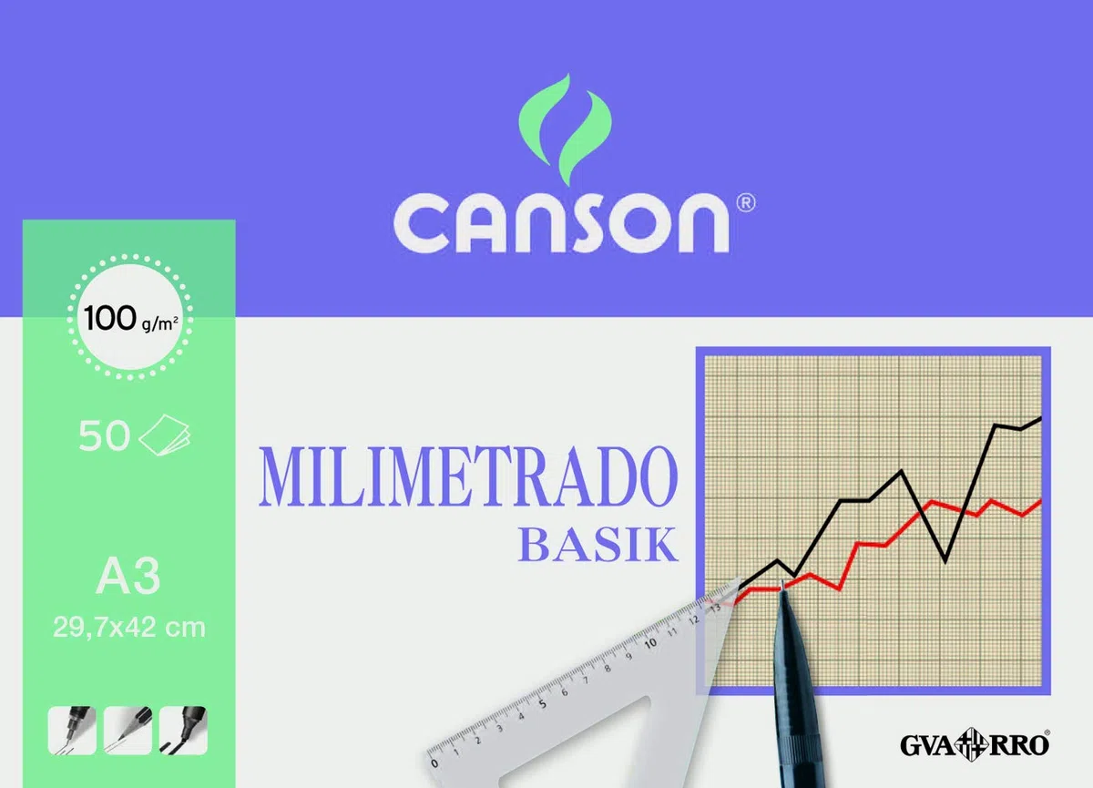 Guarro Canson 200402863 Carta Millimetrata A3, Blocchetto 50 Fogli