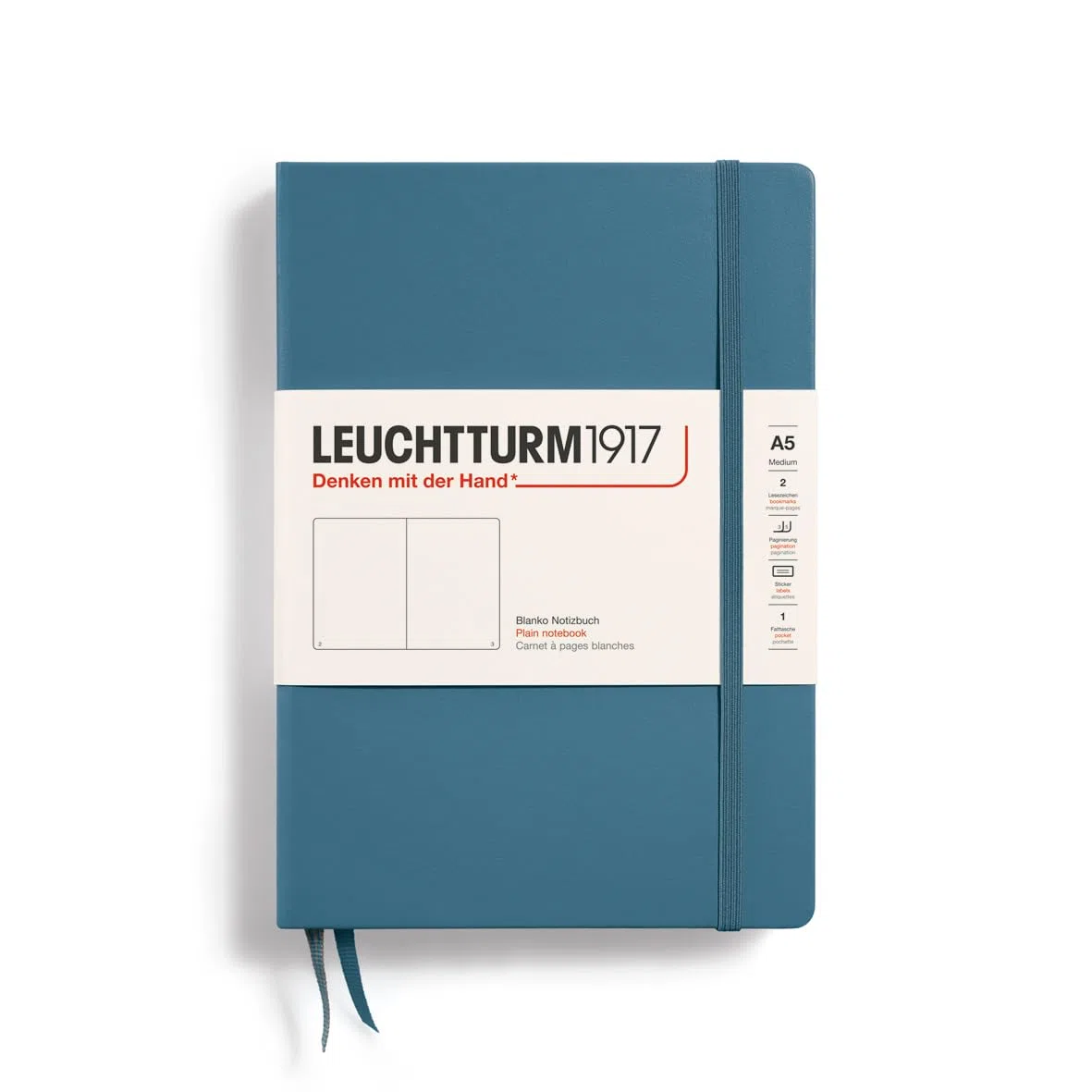 LEUCHTTURM1917 363333 Taccuini Medium A5, Copertina rigida, 251 pagine numerate, Stone Blue, Bianco