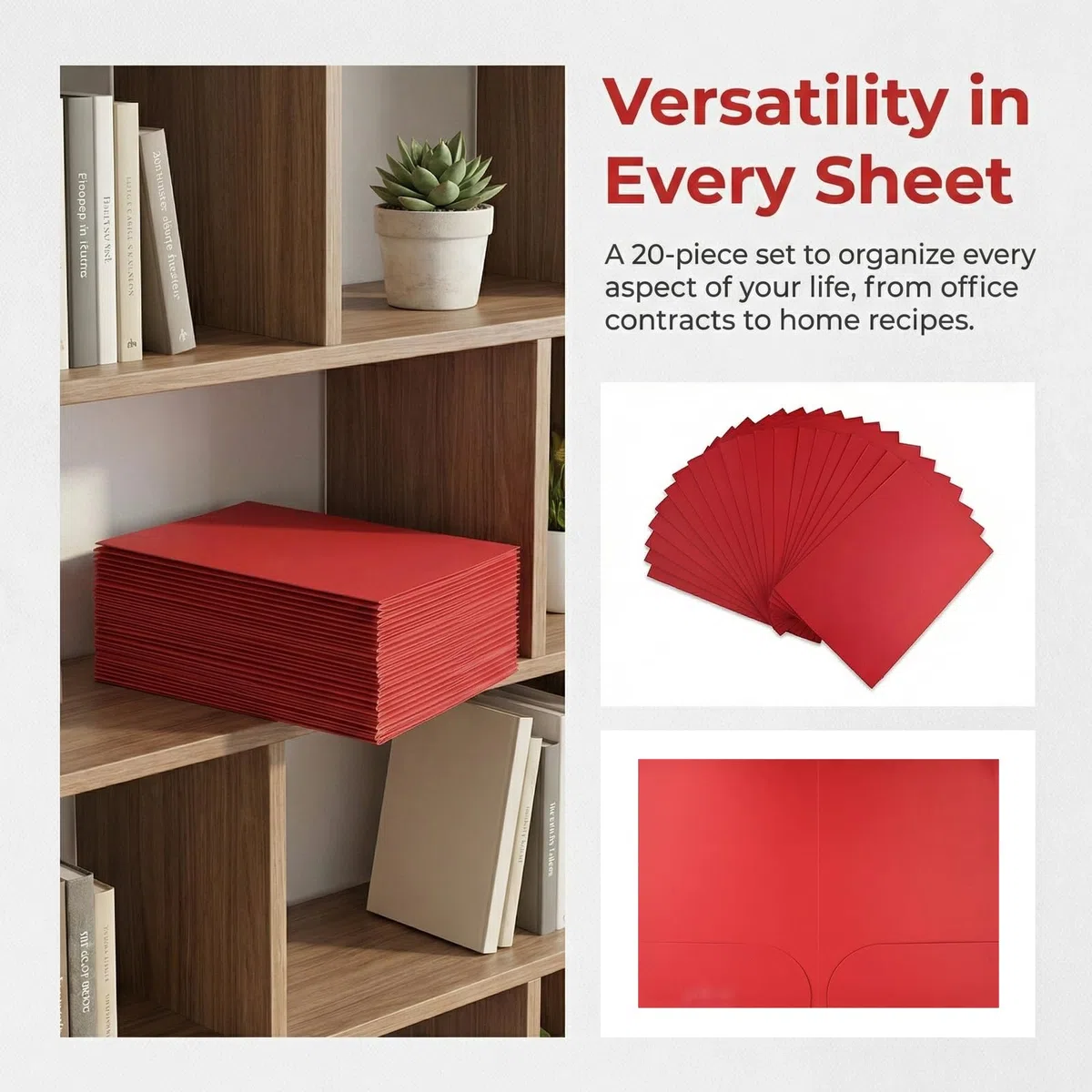 20 Pezzi A4 Cartelline Portadocumenti con 2 Tasche,350gsm Lembi in Cartoncino Cartelline per Riunioni,Cartellette Cartoncino Cartellina Portadocumenti,Cartella di Cartone per Ufficio Scuola (Rosso)