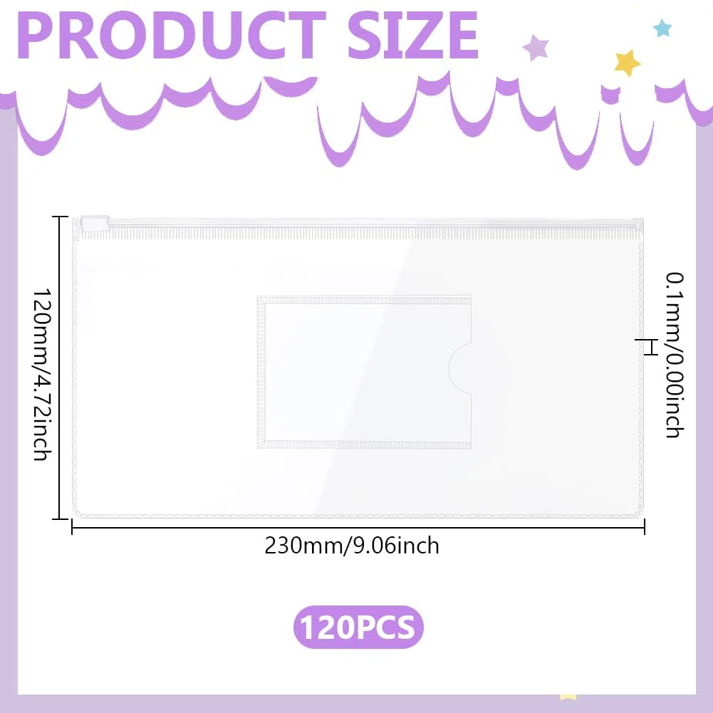 120 buste trasparenti con cerniera, piccole buste trasparenti con cerniera, astuccio per matite A6, per argento liquido, penne e documenti, forniture per ufficio, 23 x 12 cm