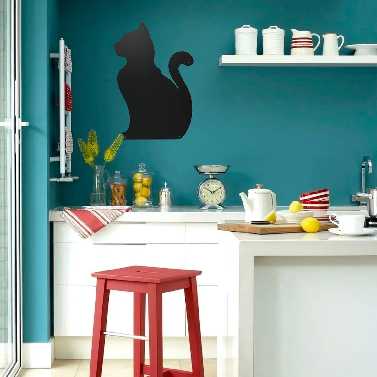 Lavagne Magnetiche di Design Antracite - Lavagna Magnetica Metallica Calamitata Grande da appendere al Muro - per Acciaio Scrivibile con Gessetti - A Forma di Gatto 56x38x0,10 cm