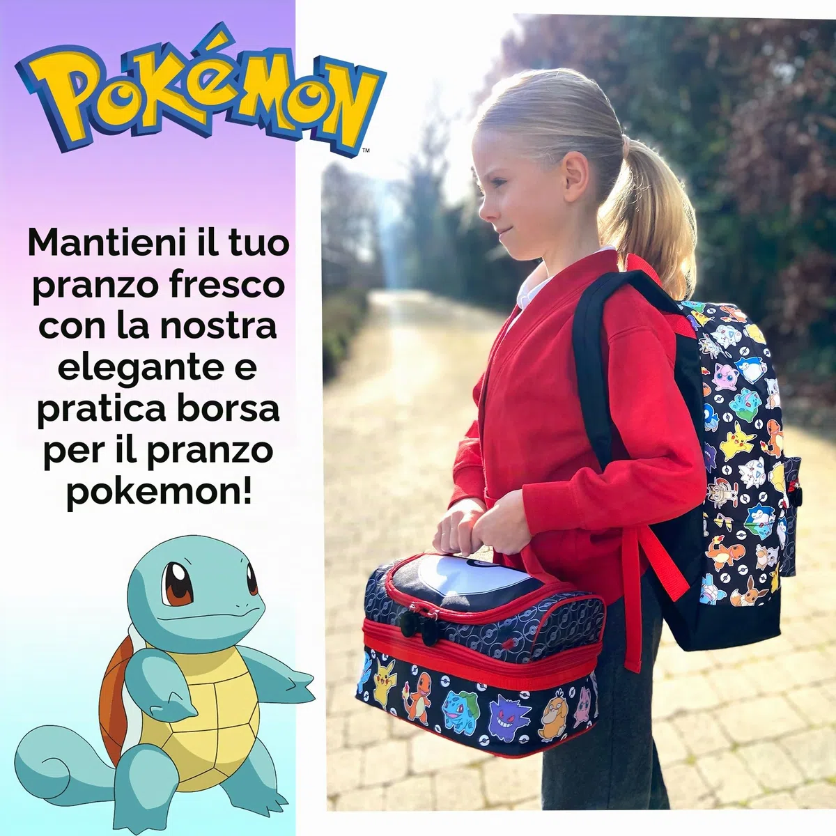 Pokémon Borsa portapranzo con molteplici scomparti per bambini, con isolamento termico a due strati, per bambini