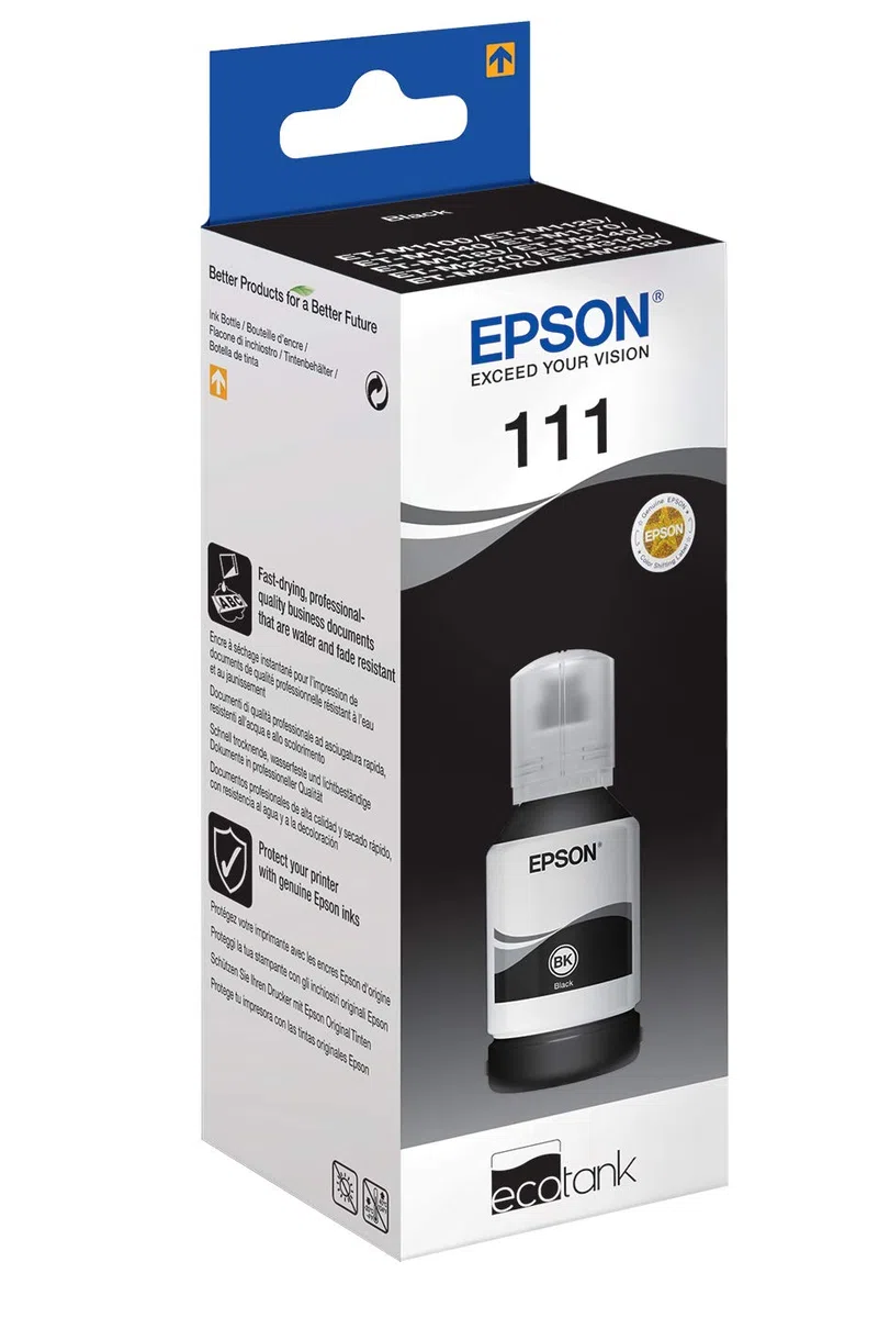 Epson EcoTank, Serie 111, Flacone Inchiostro per Stampanti EcoTank, Single Pack 1 Colore (Nero), 120 ml, Inchiostri Pigmentati (Confezione da 2)