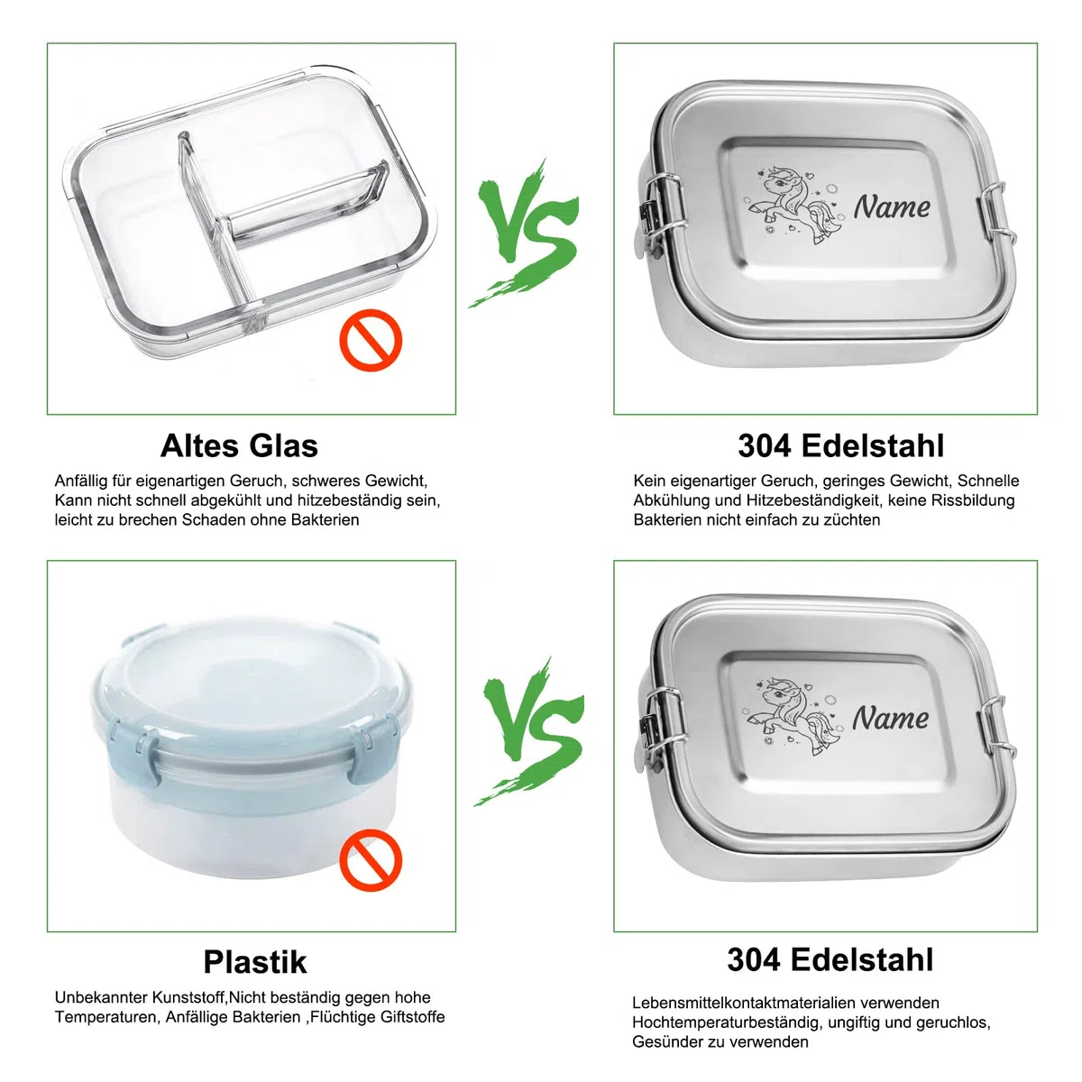 Bento Box in Acciaio Inossidabile, Portamerenda con Nome - Testo di Incisione Personalizzato, Lunch Box per Bambini e Adulti, Contenitore per Il ​Pranzo a Prova ​di Perdite con Divisorio (1200ml)