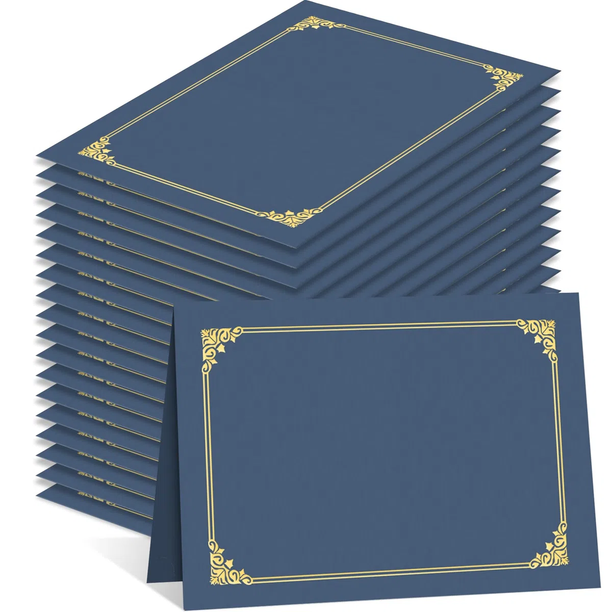 HAUTOCO Confezione da 50 porta certificati, blu navy, copertine per diploma, premio e certificati, con bordo in lamina d'oro, per lettere da 21,5 x 28,5 cm