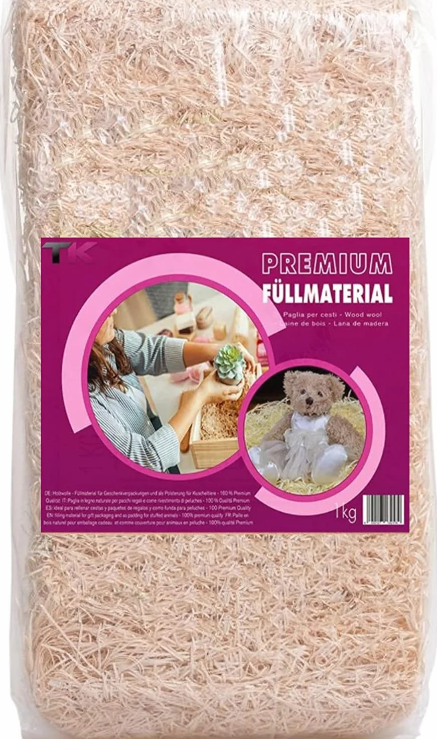Paglietta per cesti - Paglia per ceste natalizie regalo vuote - Truciolo in legno per cestini vuoti e per imballaggio - Pagliuzza per confezioni e decorazioni (1 Kg)