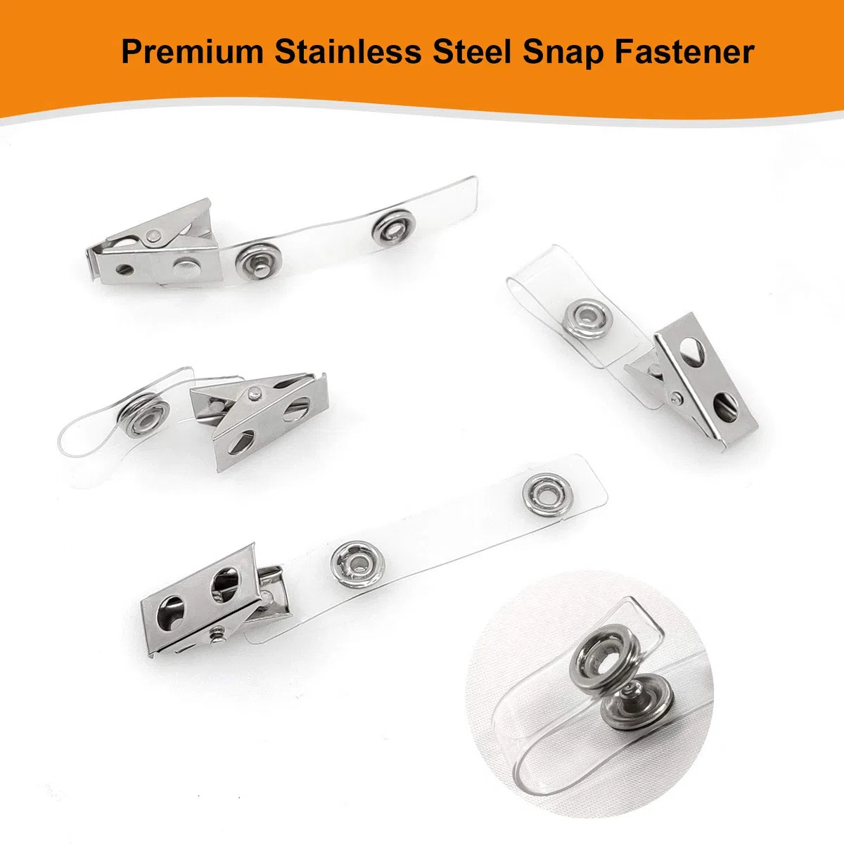 Fushing - Clip per badge in metallo con cinghiette in PVC trasparente per carte d'identità e porta badge (100)
