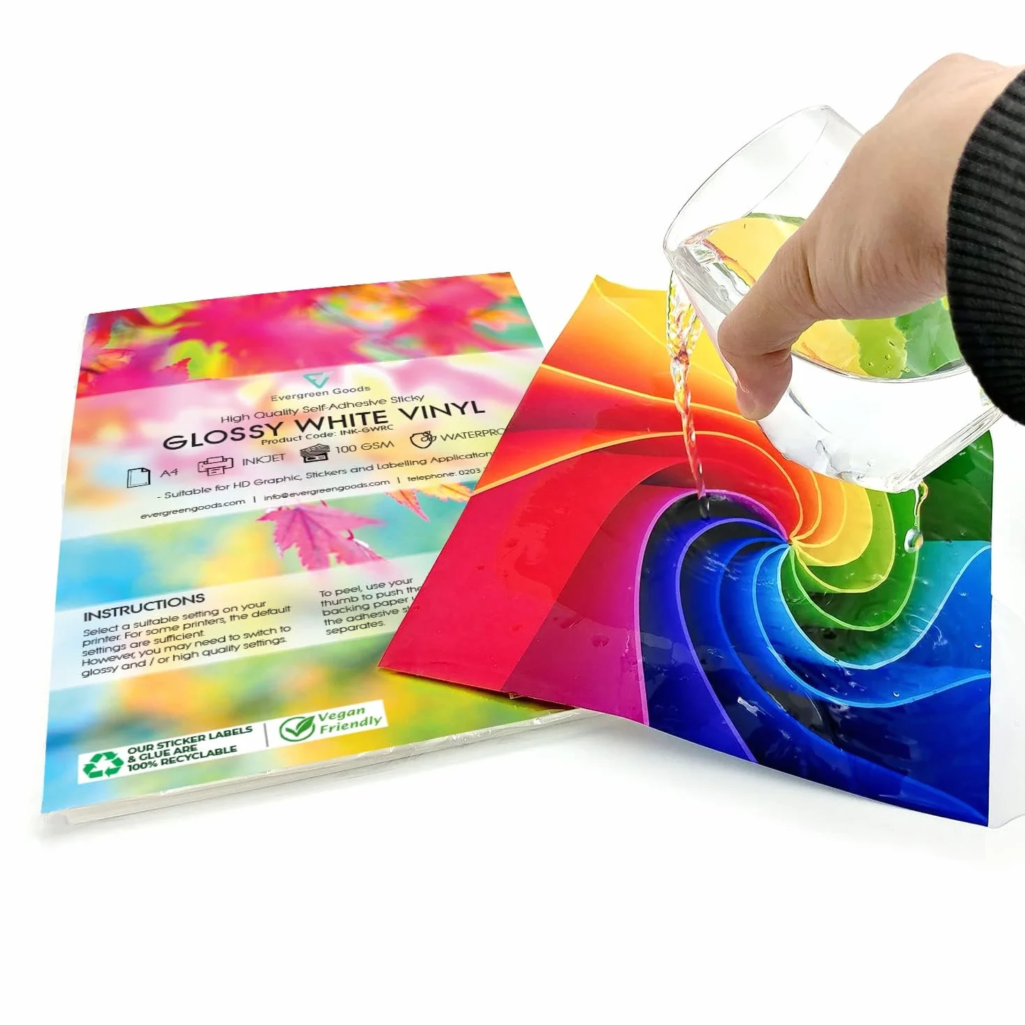Evergreen Goods Ltd 50 fogli di adesivi Carta da stampa A4 impermeabile e autoadesiva Vinile PVC bianco lucido per stampanti a getto d'inchiostro Ideale per etichettatura e progetti creativi