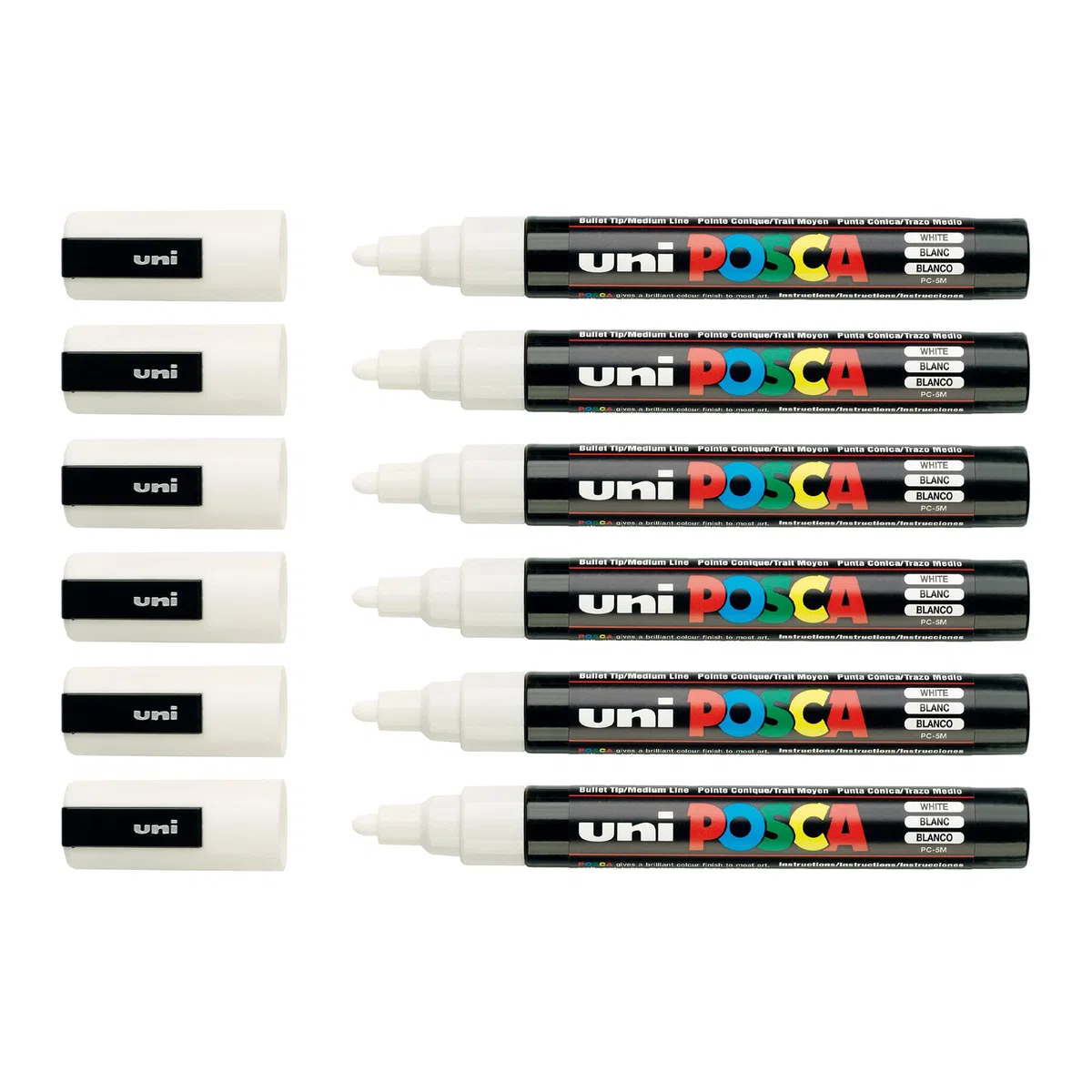 POSCA 205026 - Pennarelli POSCA con punta rotonda medio-fine, bianchi, 6 pezzi, PC-5