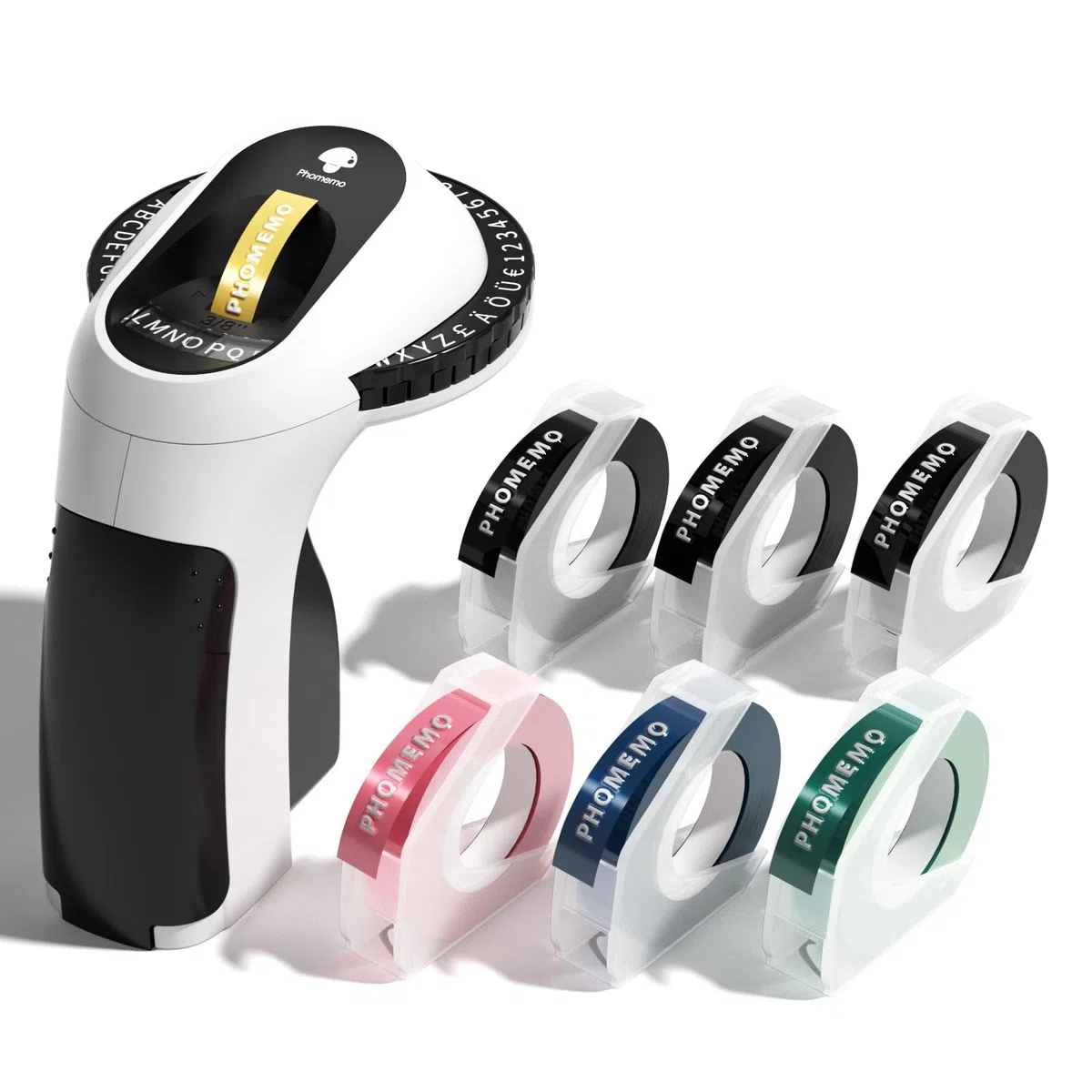 Phomemo Etichettatrice 3D E975, etichettatrice portatile per etichettatrice nera con 6 nastri, design ergonomico, per casa