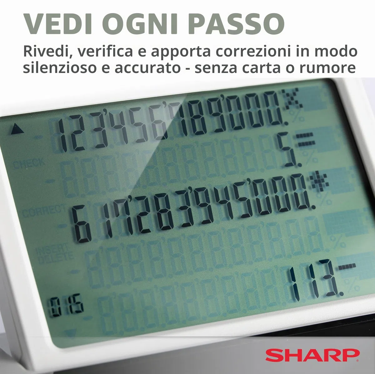 Sharp EL-1901 Calcolatrice per stampa senza carta con display LCD principale a 12 cifre