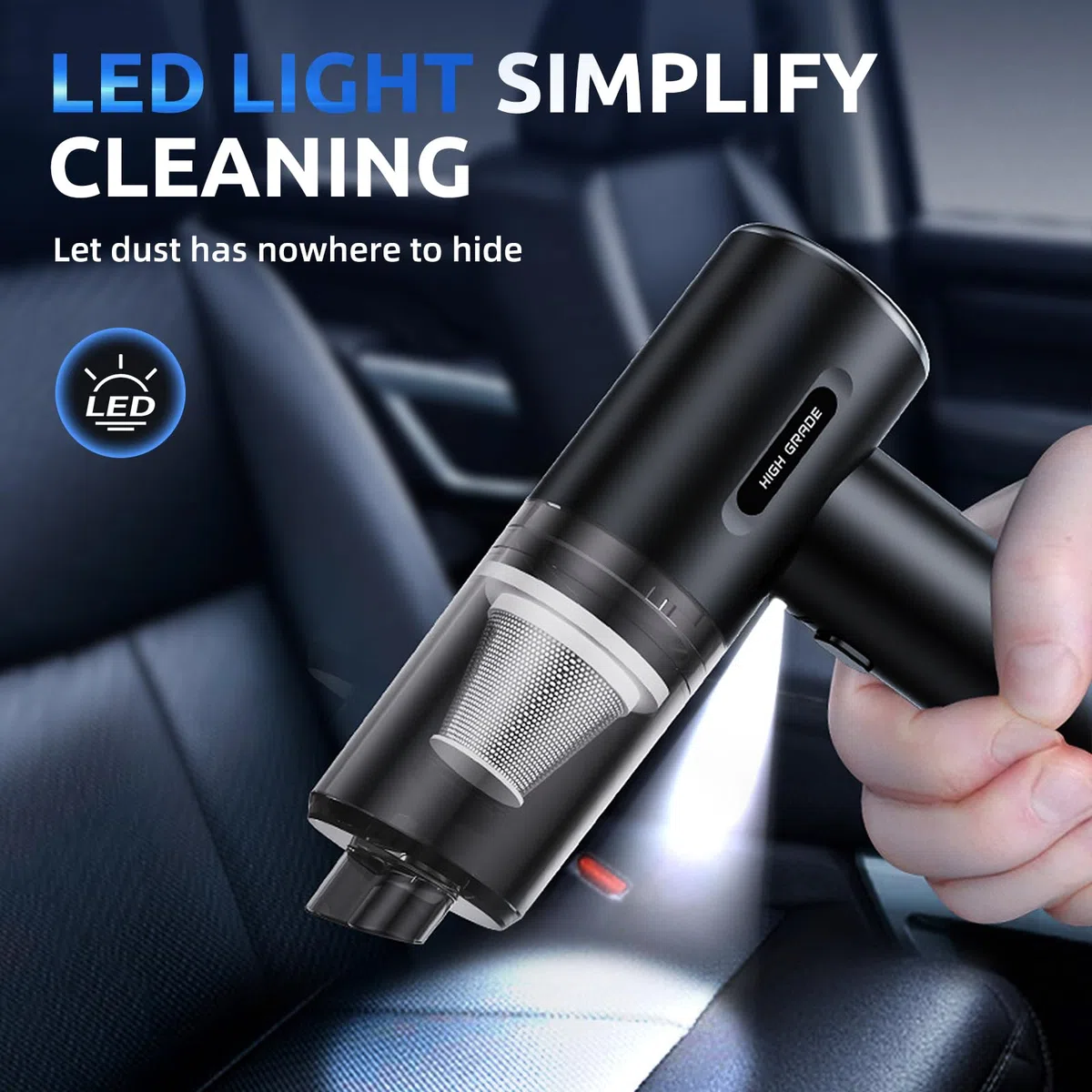 AECHO Aspirapolvere Auto Potente,20000pa 4 in 1 Aspirabriciole Senza Fili,Doppio Filtro,Leggero e Ricaricabile,Aspirapolvere a Mano per PC,Auto,Divano,Animale Domestico,Cucina