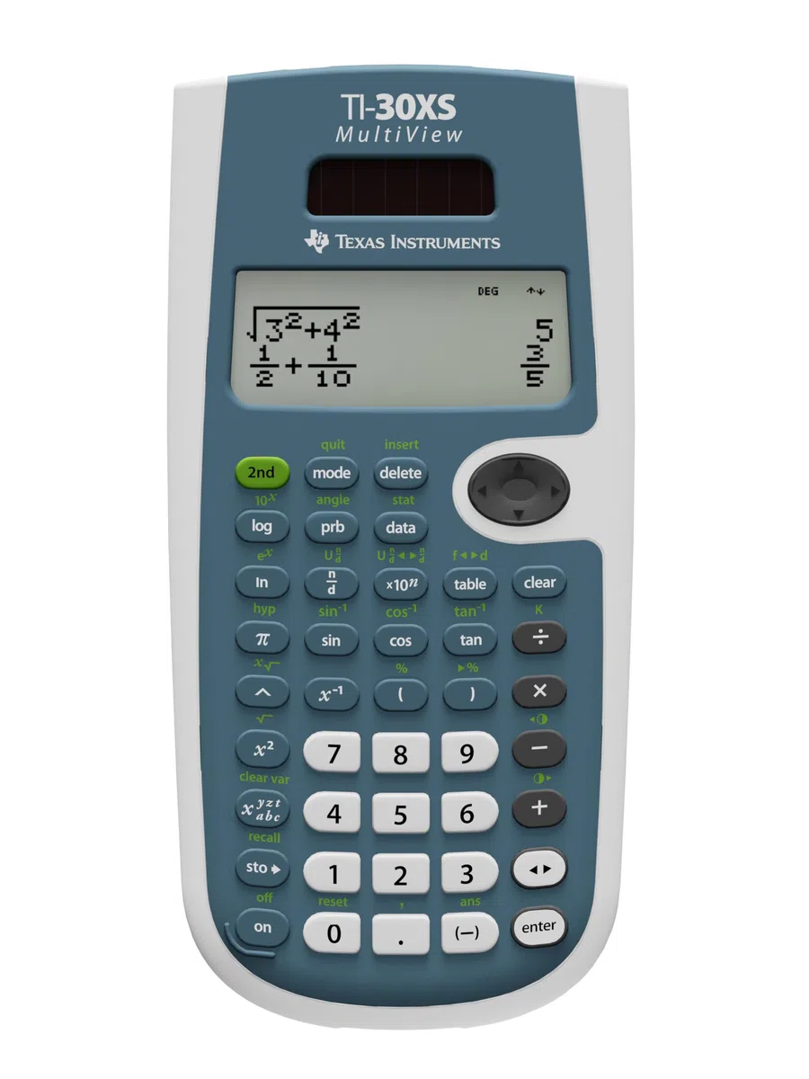 Texas Instruments TI-30XS MultiView Pocket – Calcolatrice con tasca, calcolatrice scientifica, 16 cifre, 4 linee, batteria/solare, blu, bianco