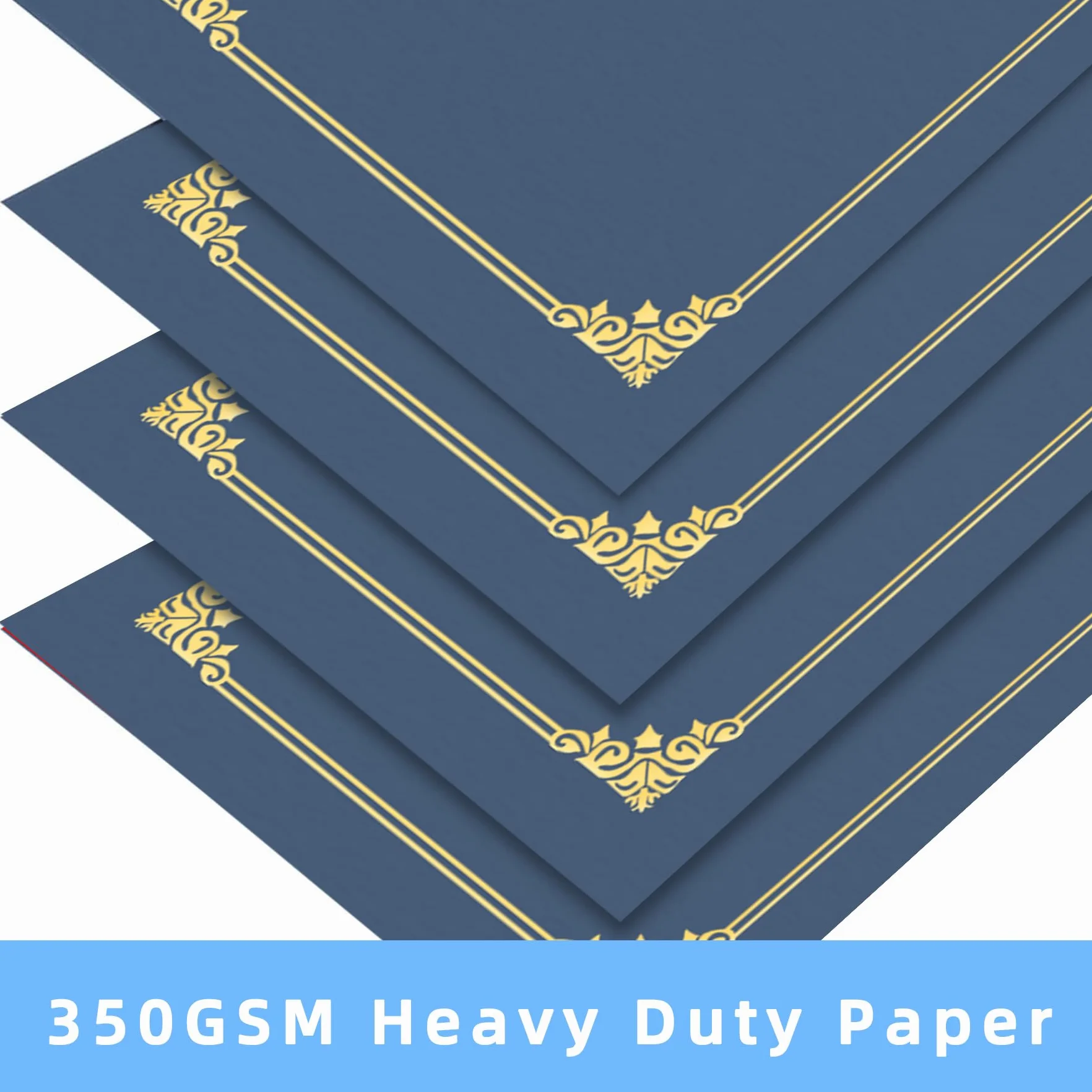 HAUTOCO Confezione da 50 porta certificati, blu navy, copertine per diploma, premio e certificati, con bordo in lamina d'oro, per lettere da 21,5 x 28,5 cm