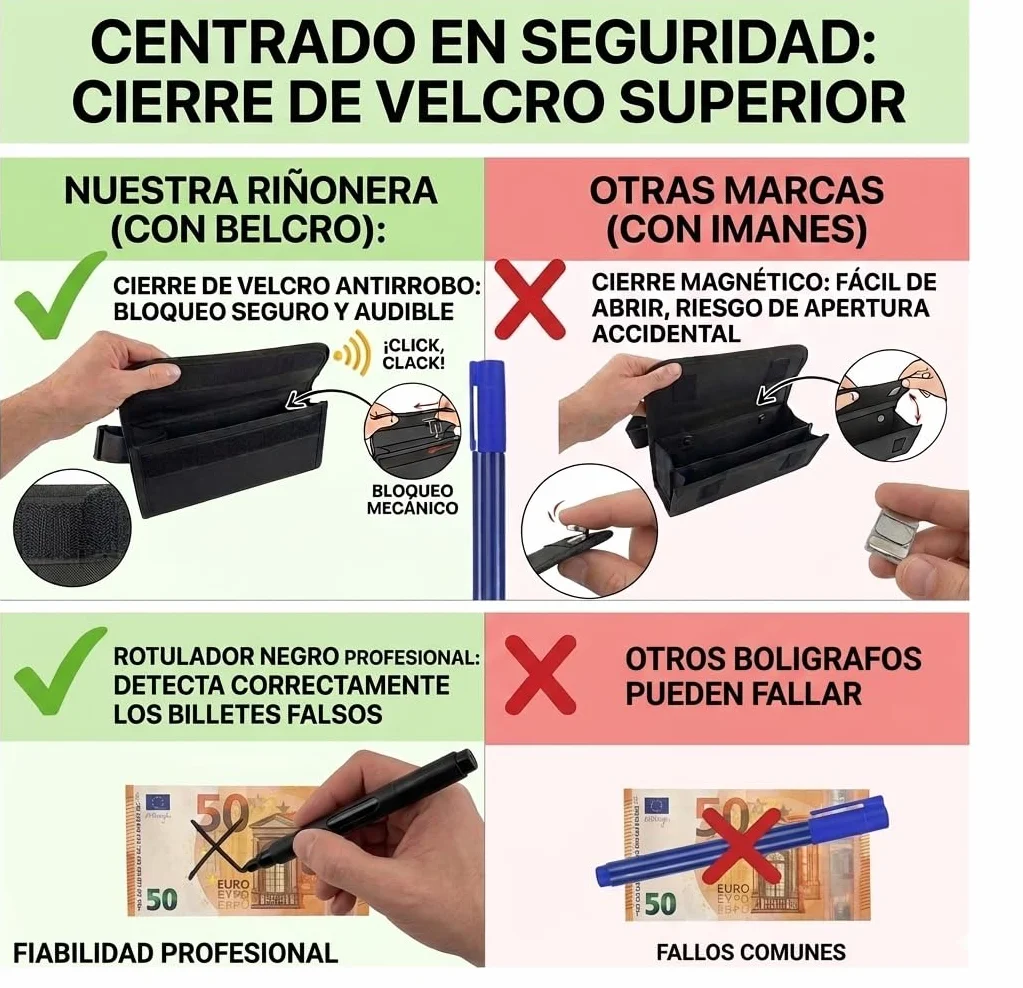 Portamonete e banconote + penna rilevatore banconote false | Marsupio barista e dispenser di monete per taxi, camerieri, venditori (nero + marsupio)