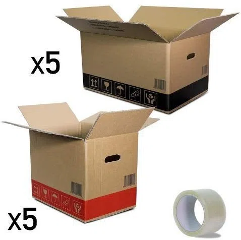 KIT TRASLOCO COMPLETO S (Monolocale/Piccolo Trasloco) – 10 scatole doppia onda con accessori imballaggio – cartone resistente per libri e fragili