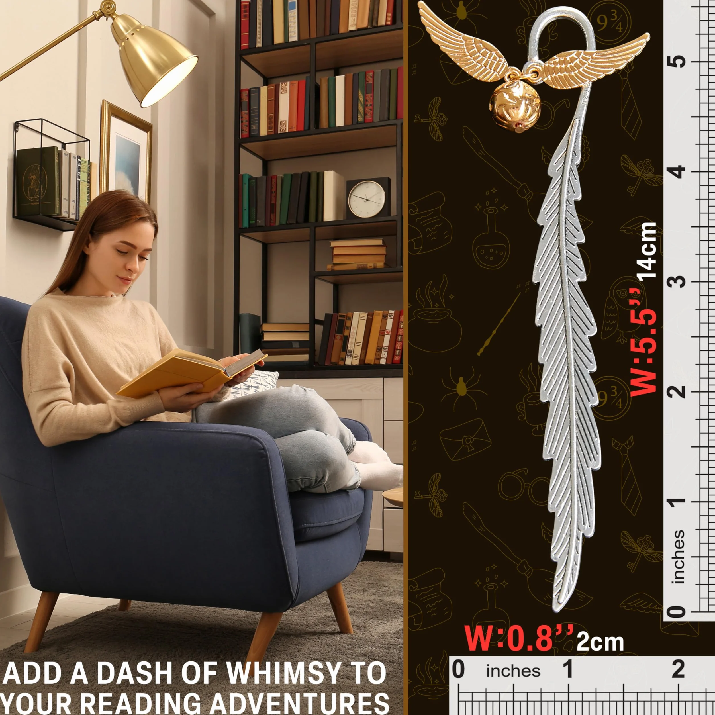 Harry Potter Segnalibro Metallo, Segnalibri Particolari con Ciondolo, Accessori Libro, Regalo per Sorella Amica Mamma Papà (Golden Snitch)