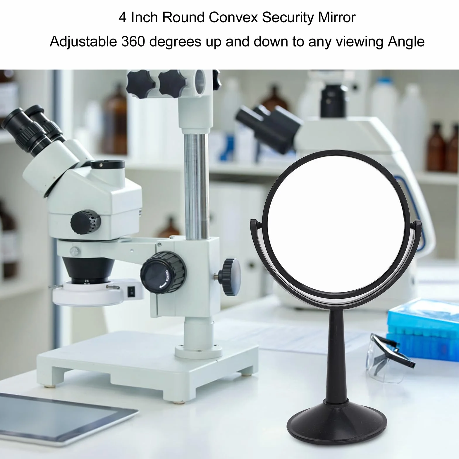Specchio concavo, specchio concavo rotondo 10,2 cm con base, vista regolabile a 360 gradi, strumento sperimentale ottico per insegnare fisica dello spettro luminoso