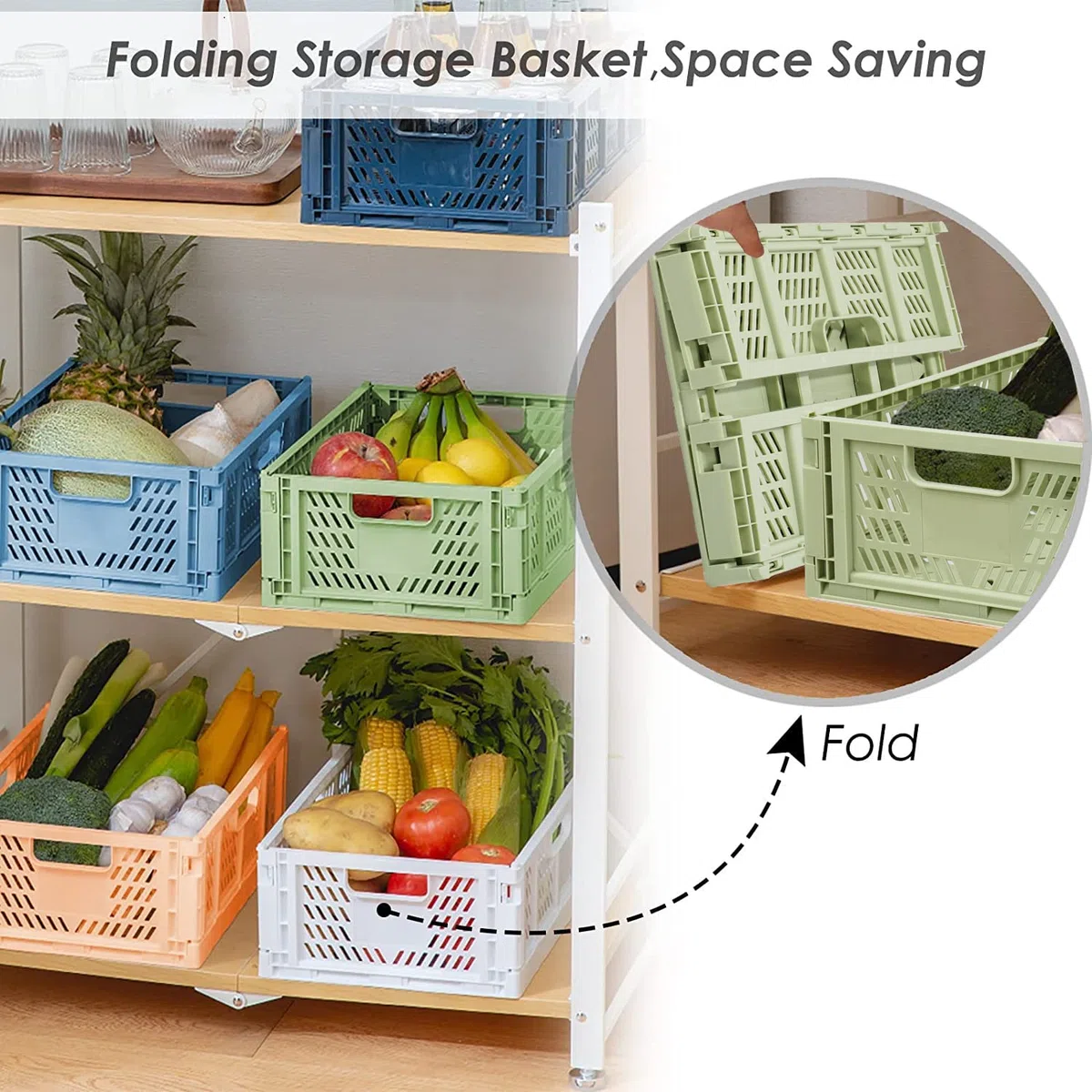 Cestini portaoggetti in plastica, confezione da 4, pieghevoli, cassetto, organizer impilabile, da scrivania, contenitore pieghevole, contenitore per alimenti, frutta, libri, giocattoli, casa,