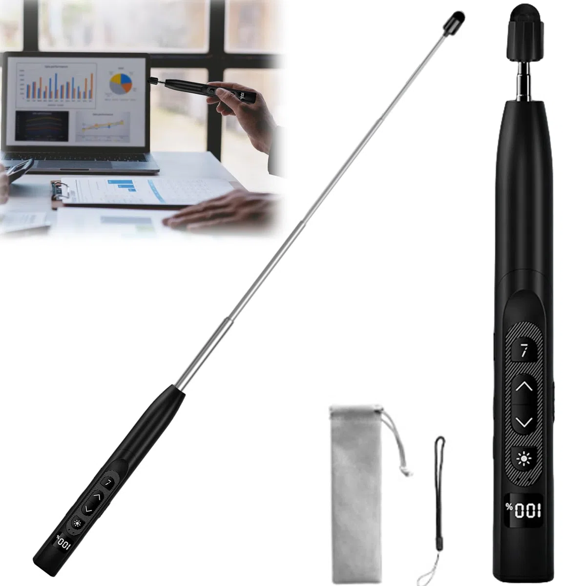 Presenter con puntatore laser, telecomando di presentazione con puntatore estensibile, PowerPoint telecomando, puntatore per presentazioni, puntatore laser, presentazione, per aula aula, aula, ufficio