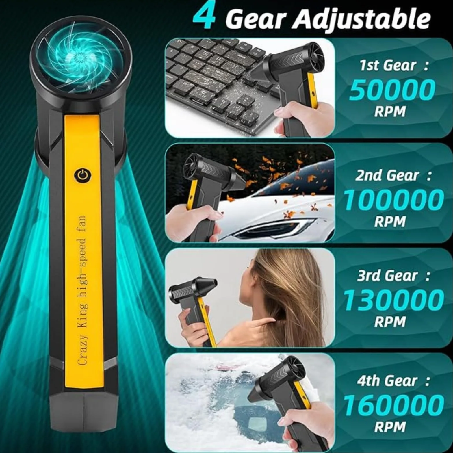 EMEBAY Soffiatore Aria Compressa/Ventilatore Turbo Portatile 160000TR/min Spruzzo Aria Compressa con Batteria 10000mAh Spolverino Aria compressa Air Duster per Pulizia PC Casa Auto