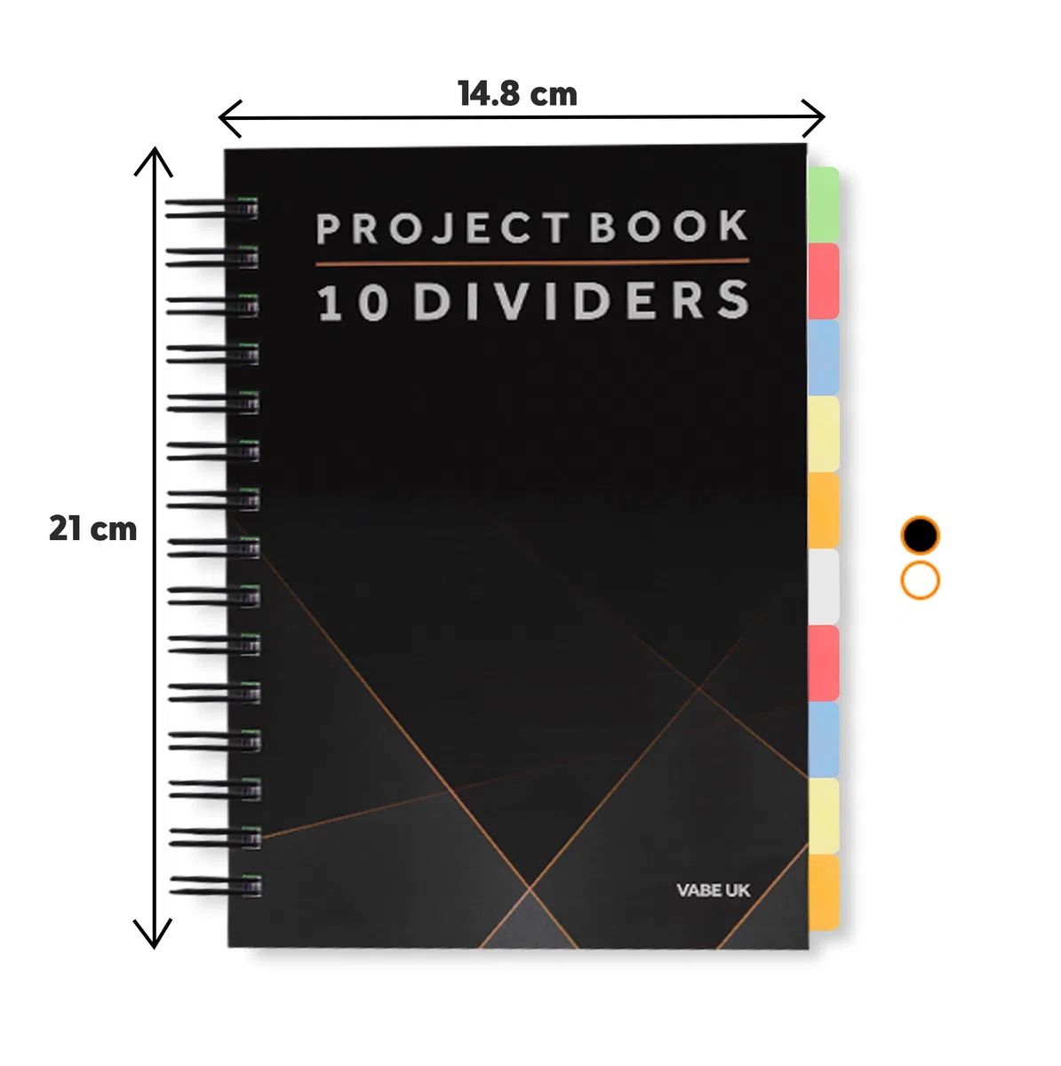 VABE UK Taccuino A5 traslucido con 10 divisori estesi, 300 pagine (150 fogli), quaderno a righe 100 g/m², copertina spessa laminata opaca, blocco note A5, quaderno per progetti A5 (1, nero)